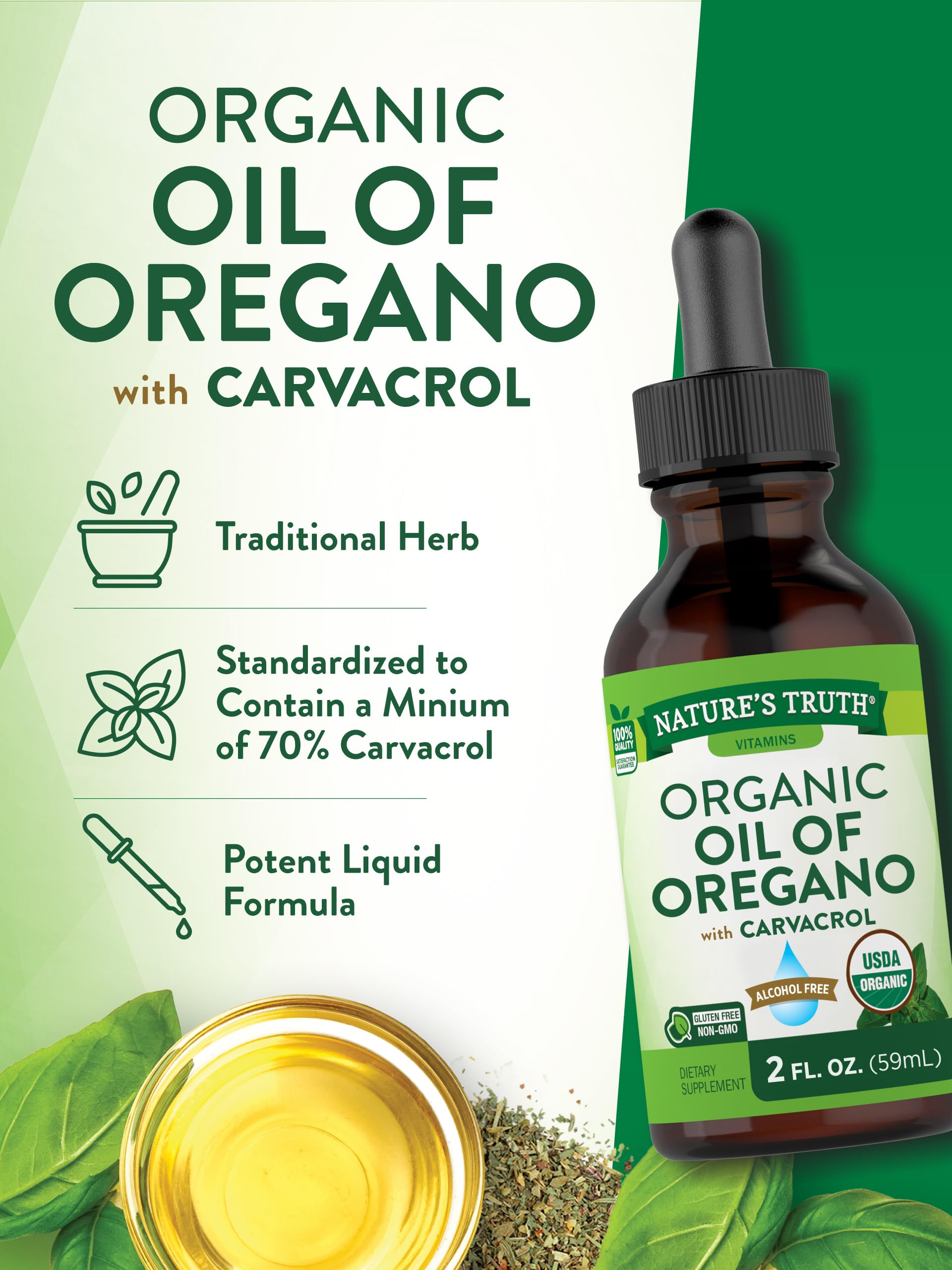 Nature's Truth Oil of Oregano Liquid on a wooden table