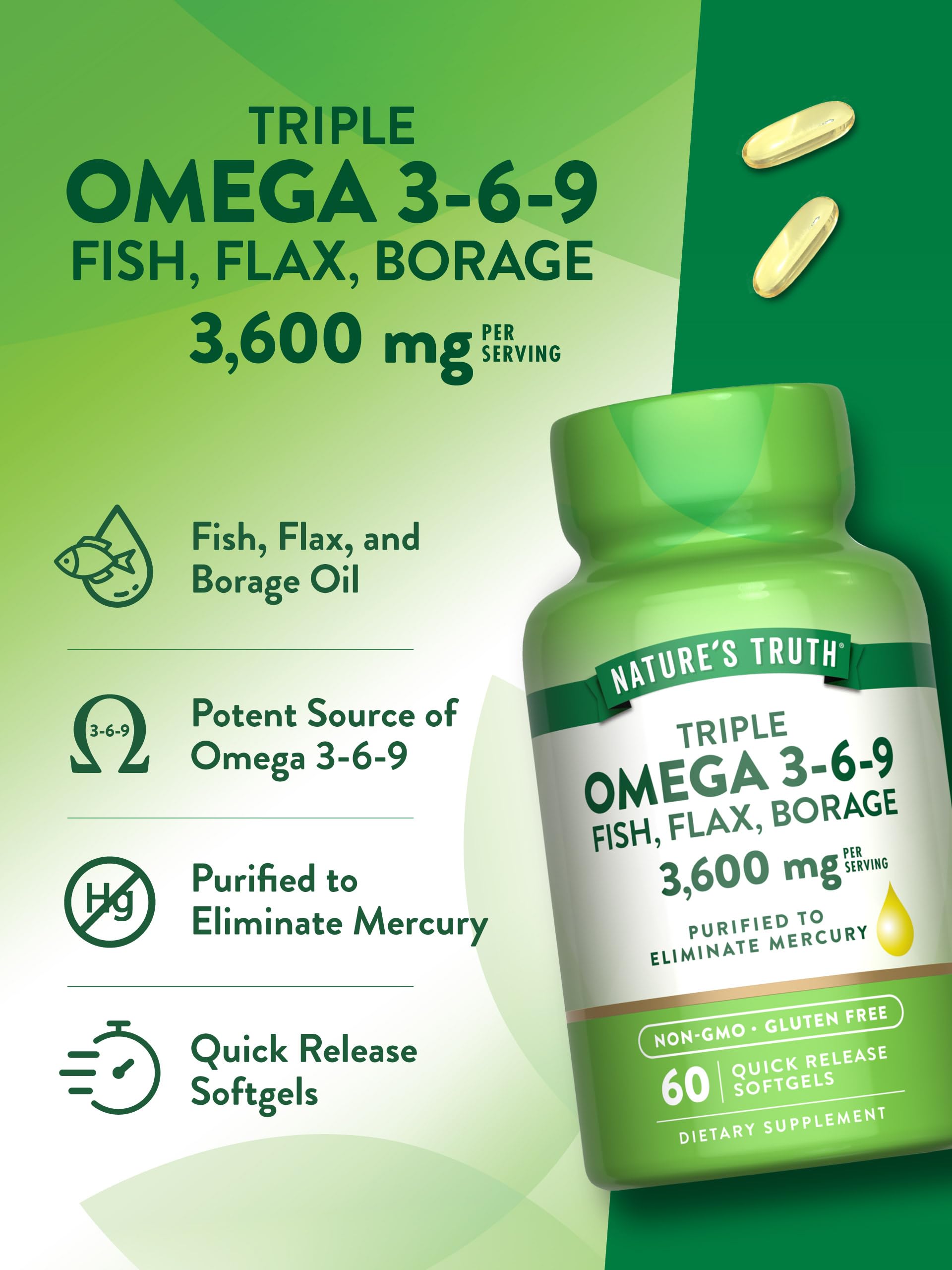 Nature's Truth Omega-3 Fish Oil 3600mg capsule close-up