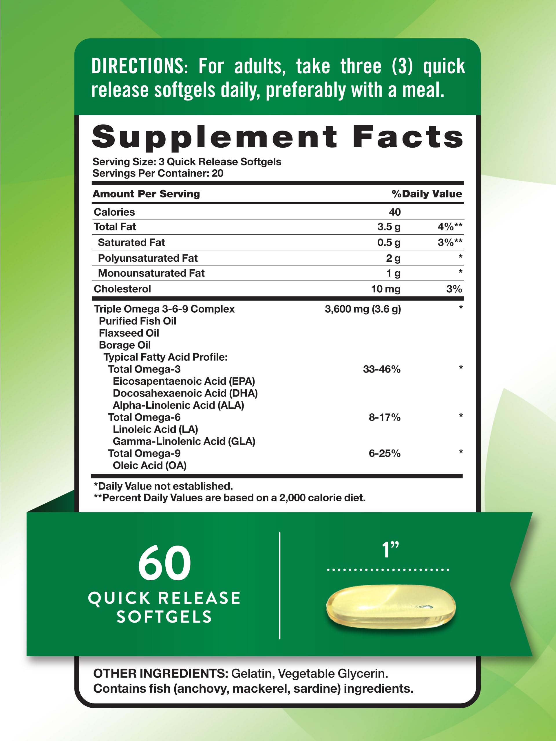 Nature's Truth Omega-3 Fish Oil 3600mg supplement back view