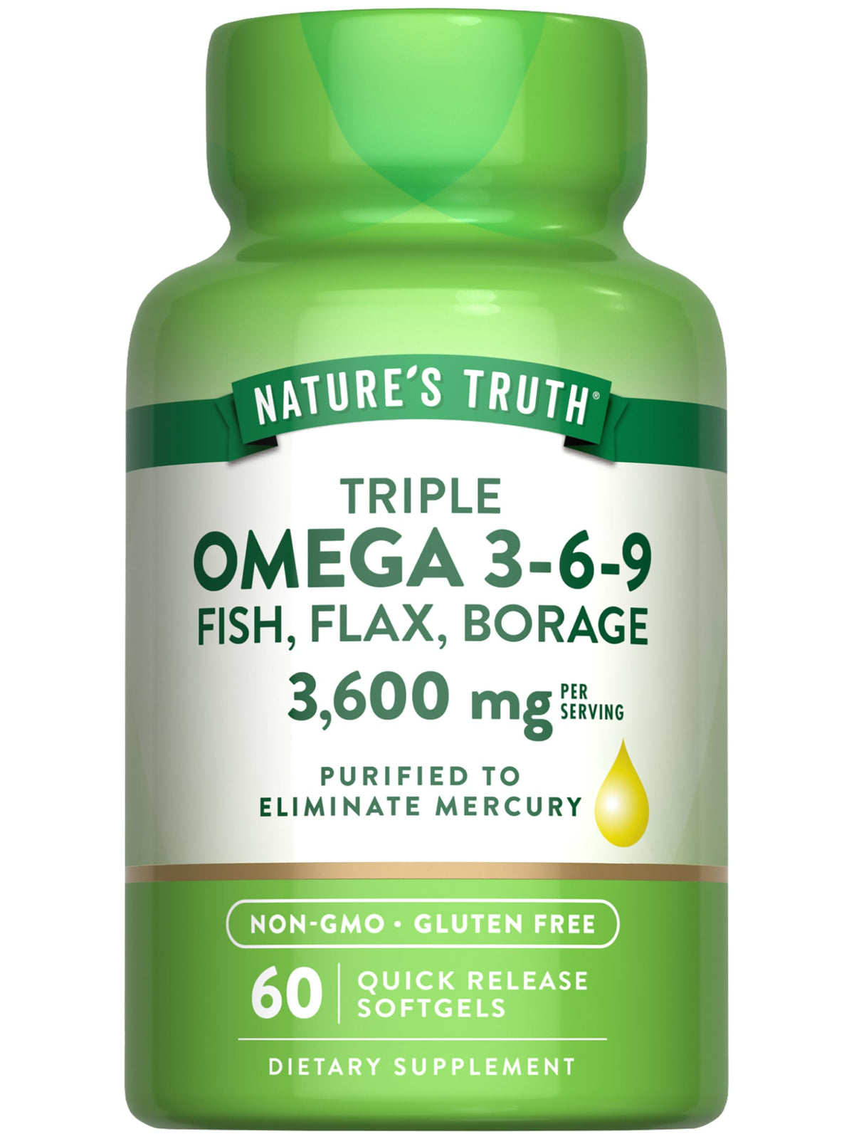 Nature's Truth Omega-3 Fish Oil 3600mg supplement front view