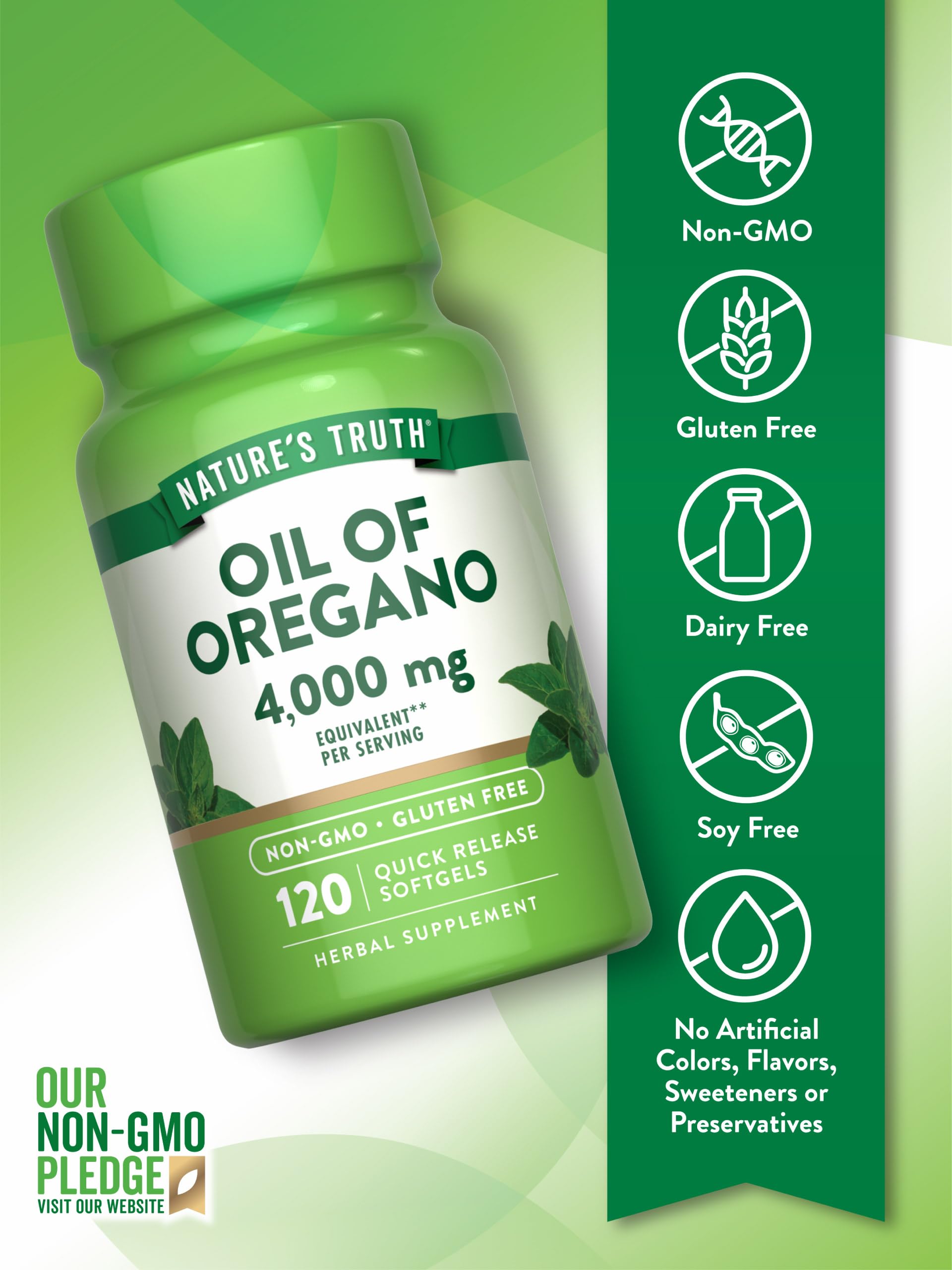 Nature's Truth Oregano Oil Softgels back view with ingredient list