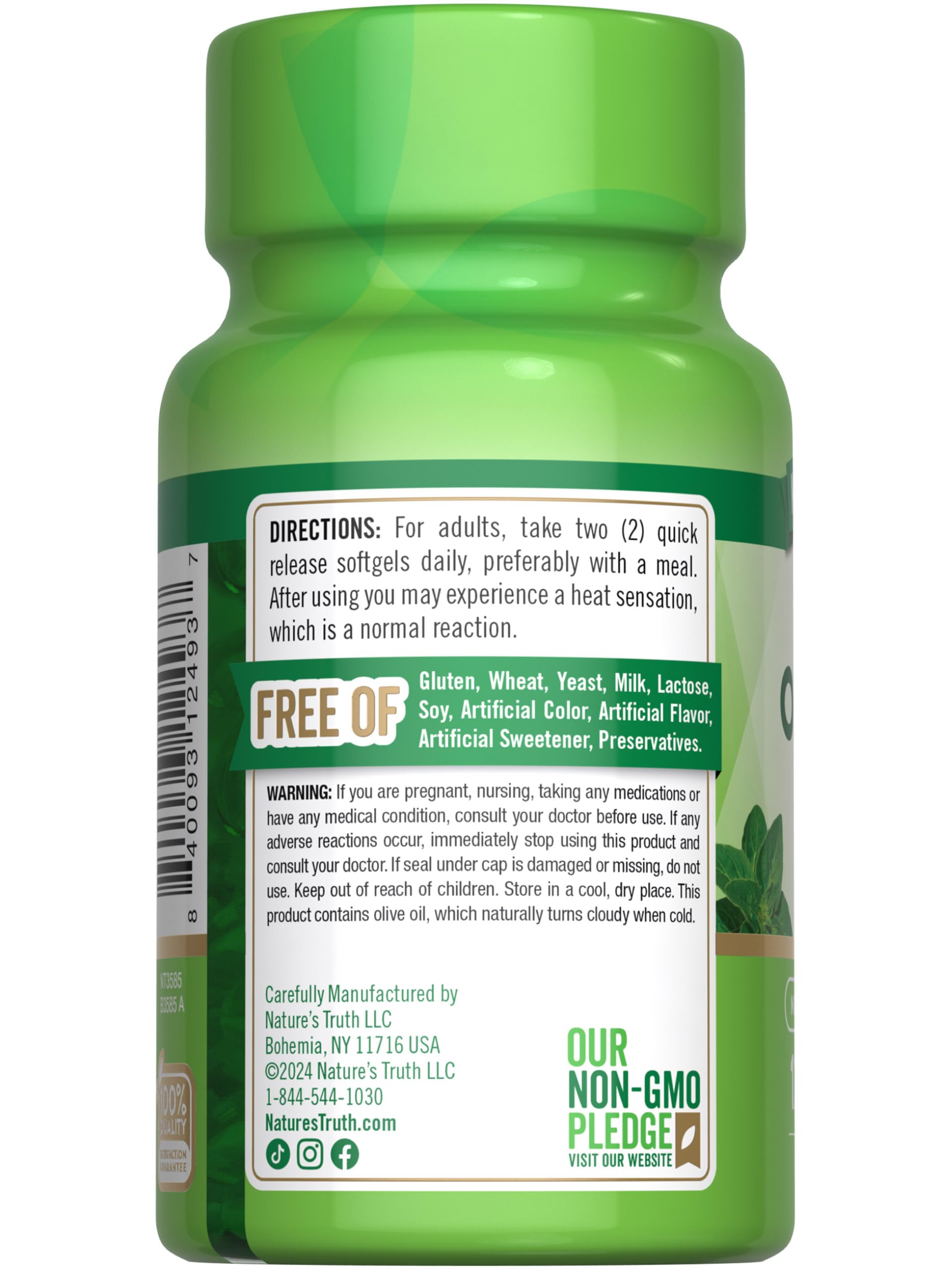 Nature's Truth Oregano Oil Softgels displayed with herbs