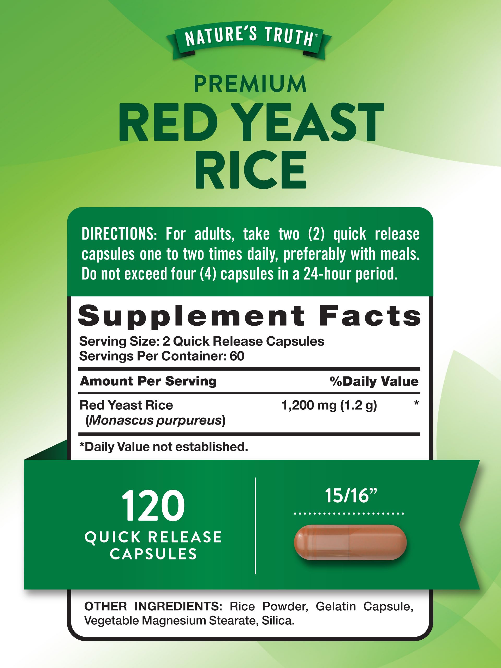 Nature's Truth Red Yeast Rice 1200mg Capsules side view