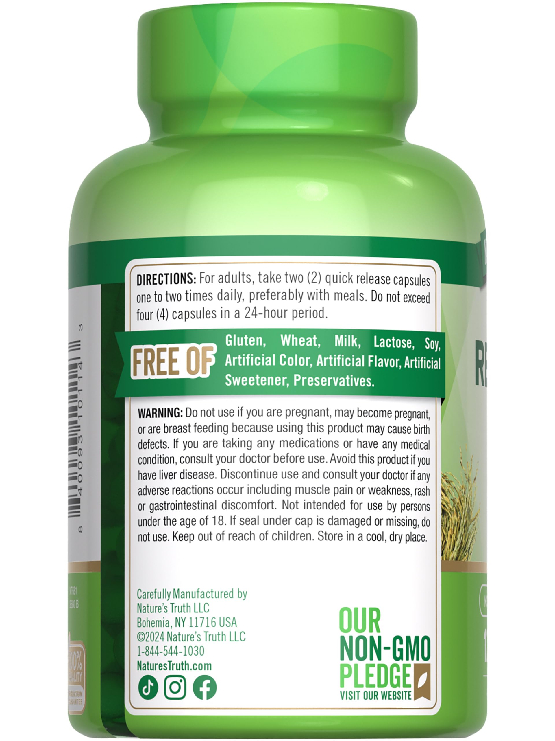 Nature's Truth Red Yeast Rice 1200mg Capsules with measuring spoon