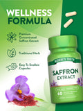 Nature's Truth Saffron Extract Capsules displayed with a measuring spoon