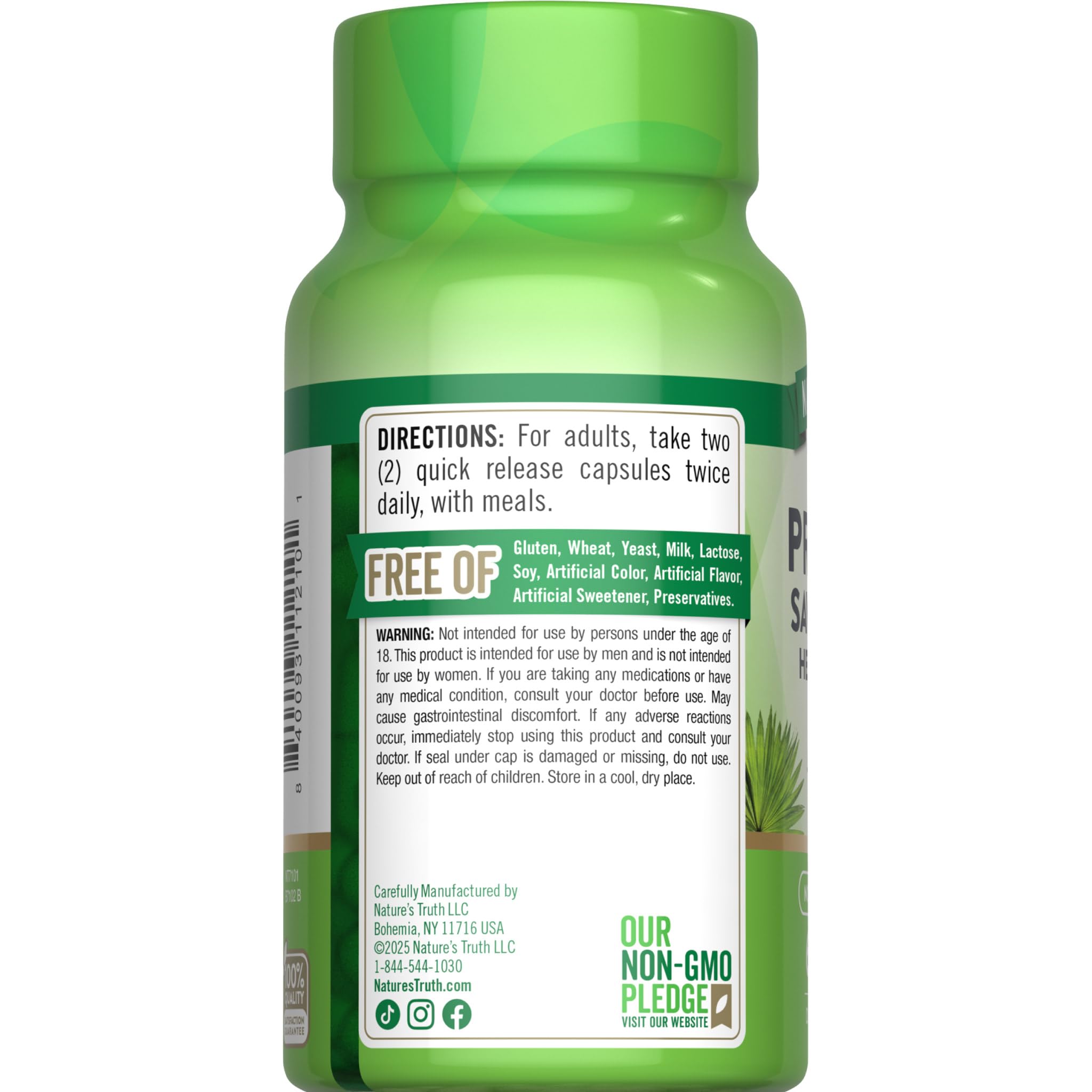 Nature's Truth Saw Palmetto Herbal Complex 50g bottle close-up