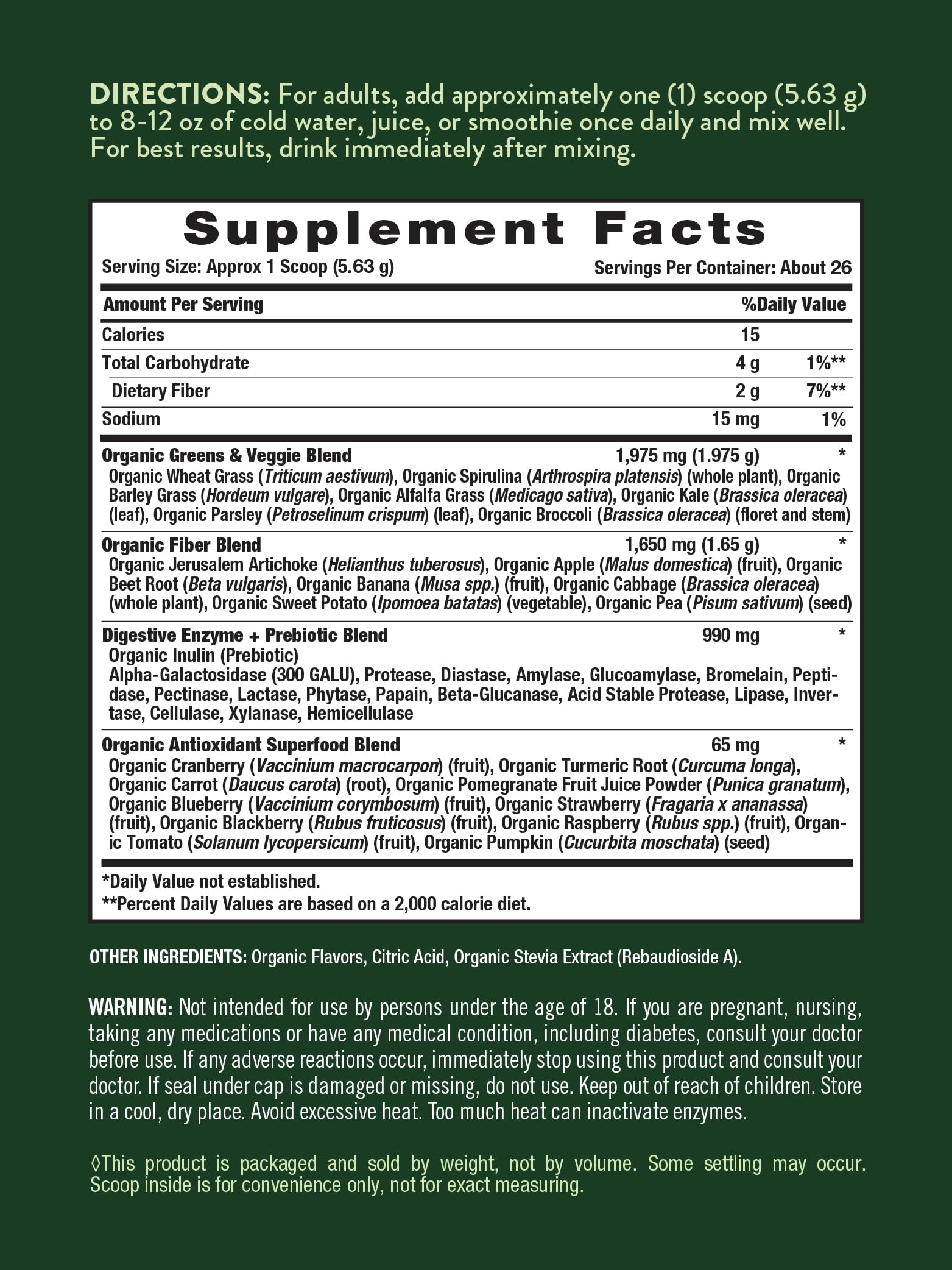 Nature's Truth Super Greens Vegan Powder 193g back view packaging