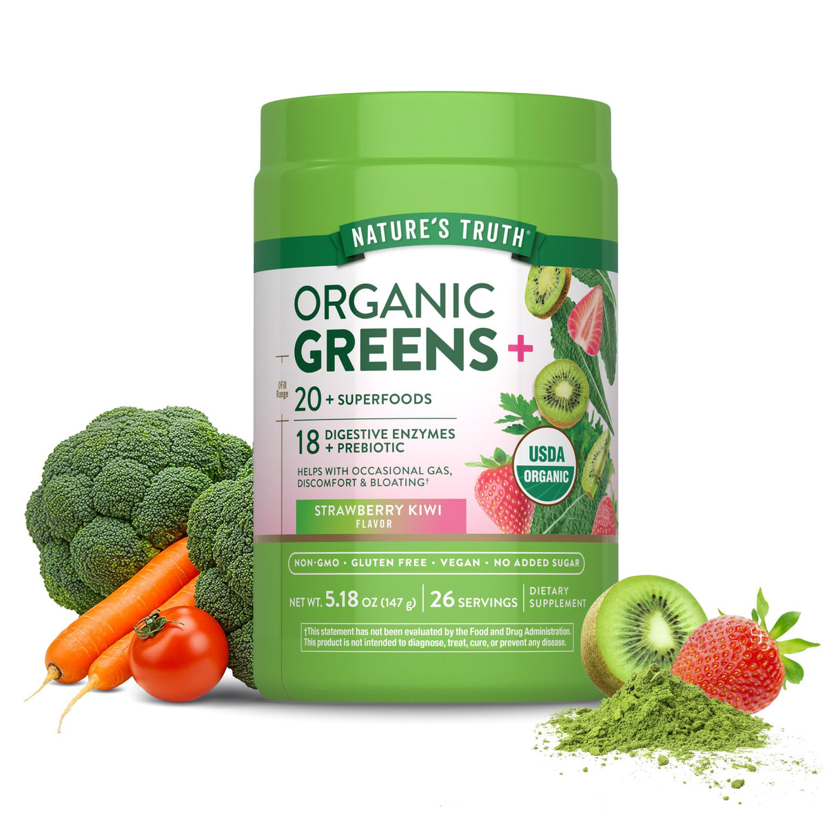 Nature's Truth Super Greens Vegan Powder 193g front view packaging