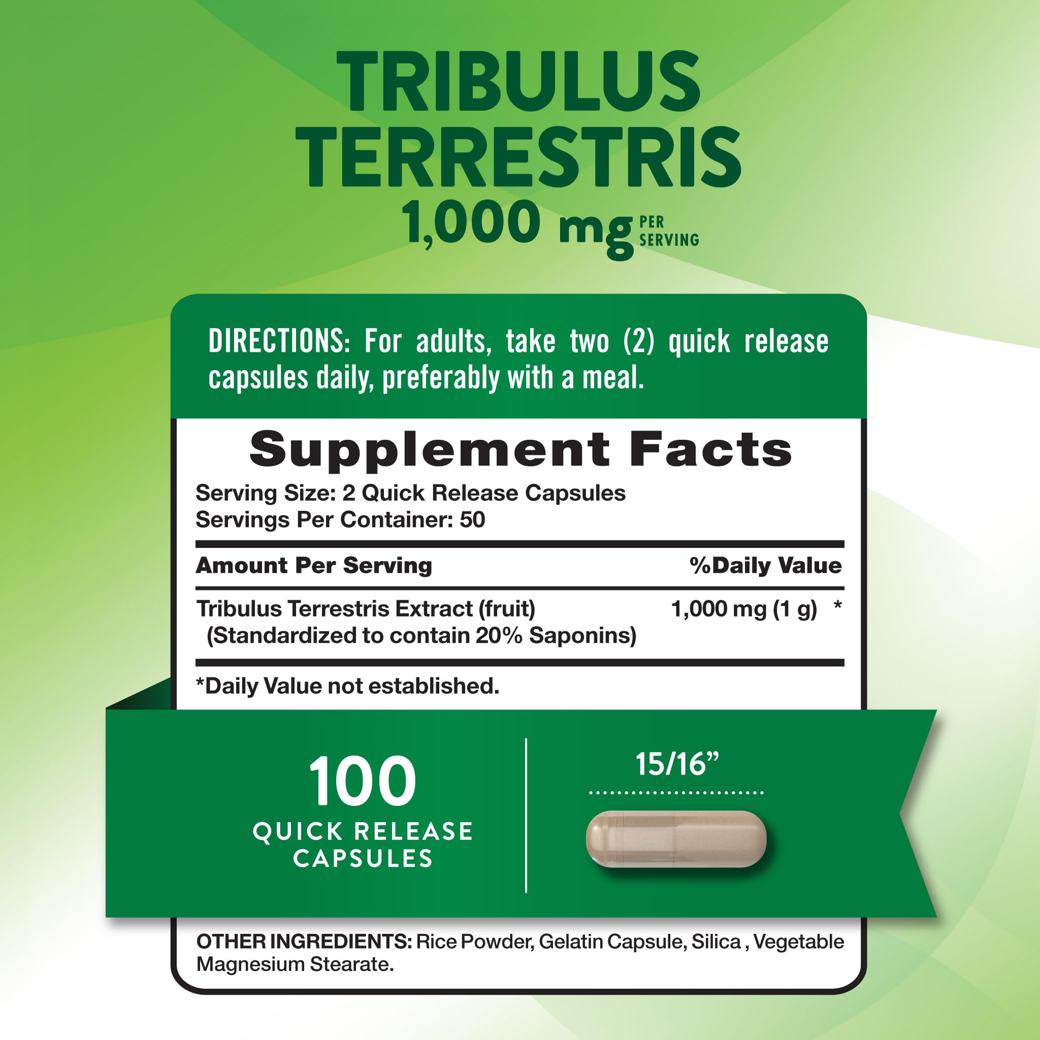 Nature's Truth Tribulus Terrestris 1000mg capsules close-up