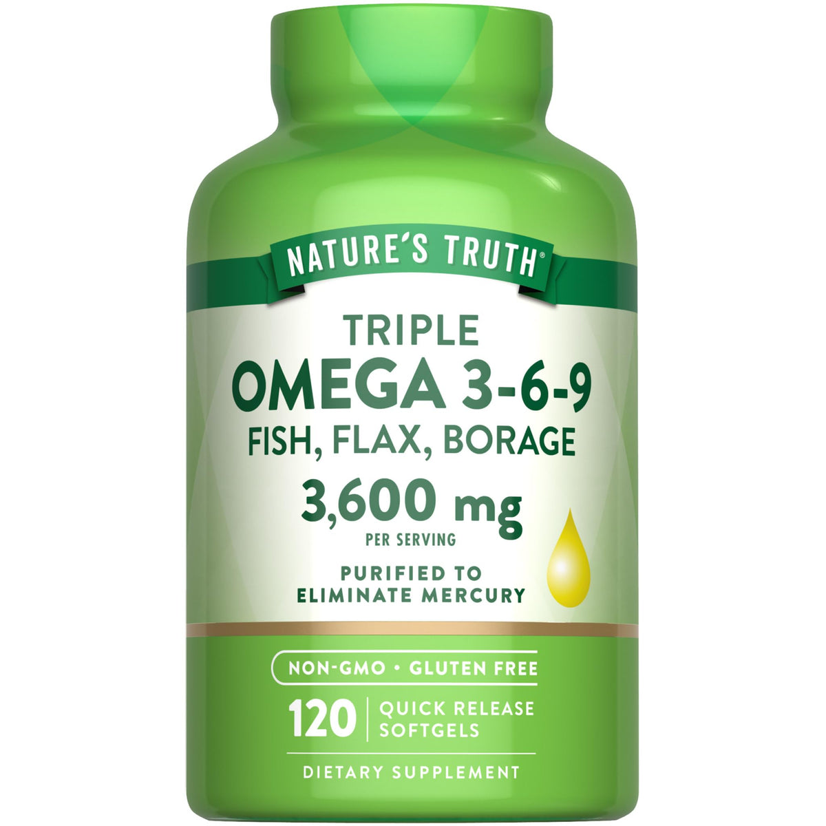 Nature's Truth Triple Omega 3-6-9 Complex 3600mg capsules front view