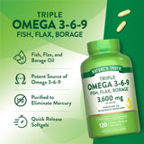 Nature's Truth Triple Omega 3-6-9 Complex 3600mg capsules on a wooden table