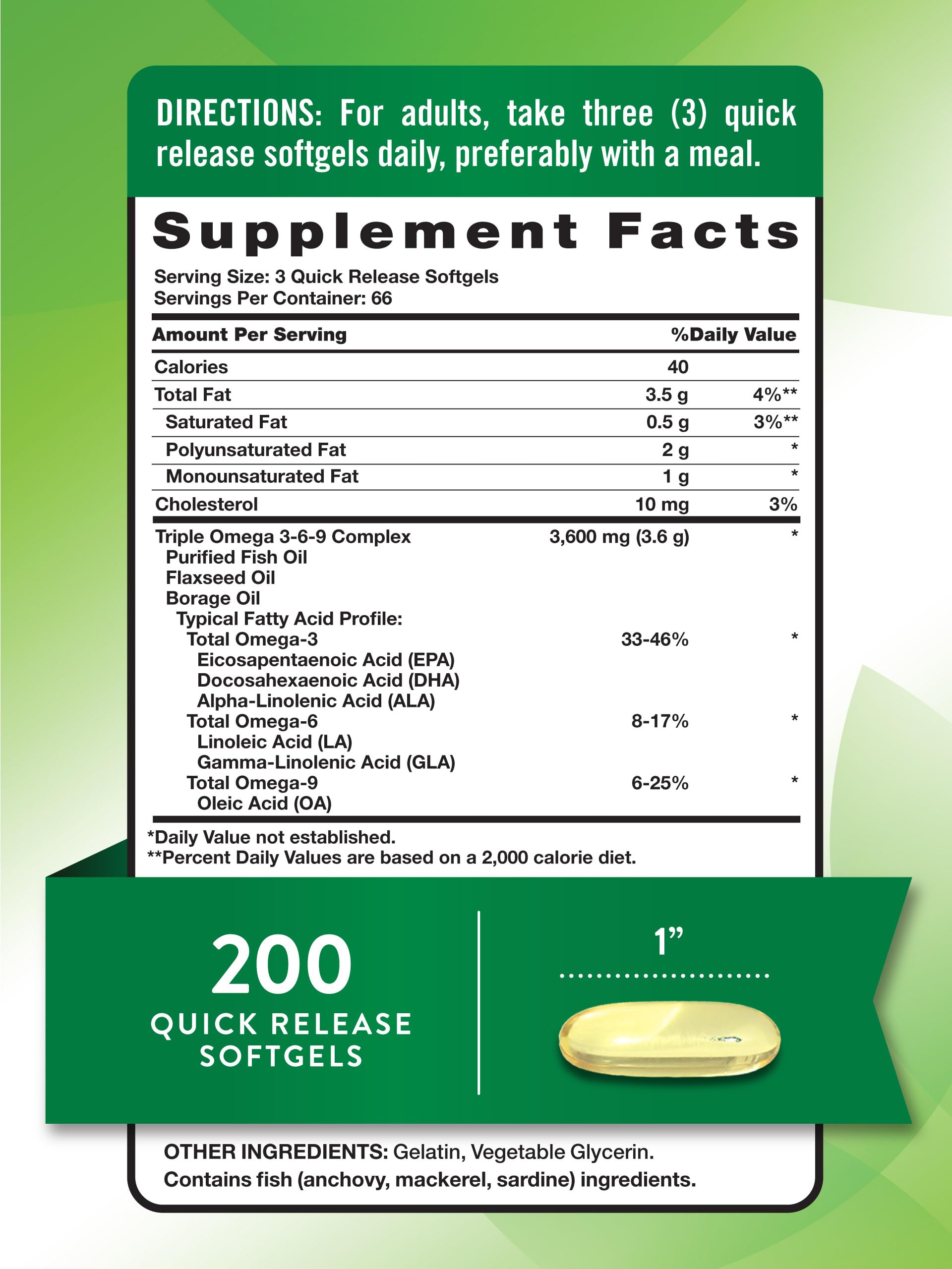 Nature's Truth Triple Omega 3-6-9 Complex supplement side view