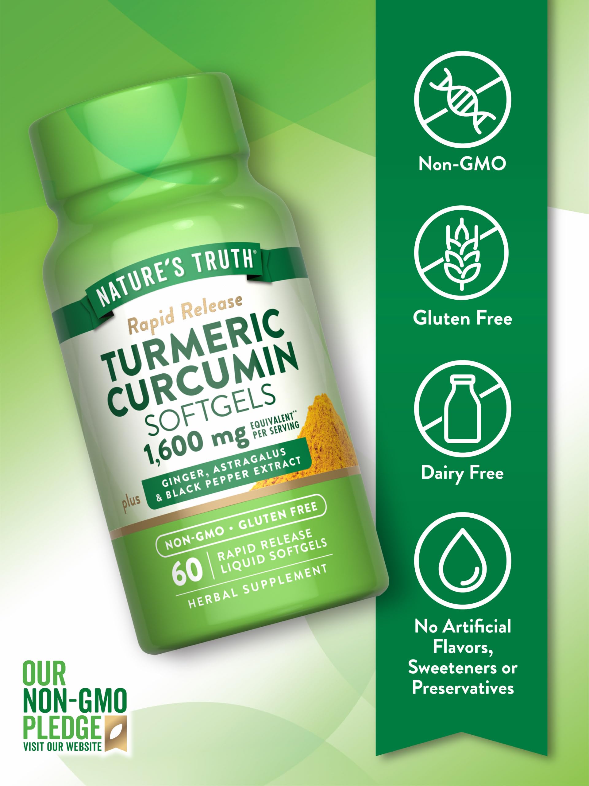 Nature's Truth Turmeric Curcumin Complex 1600mg softgel capsules packaging