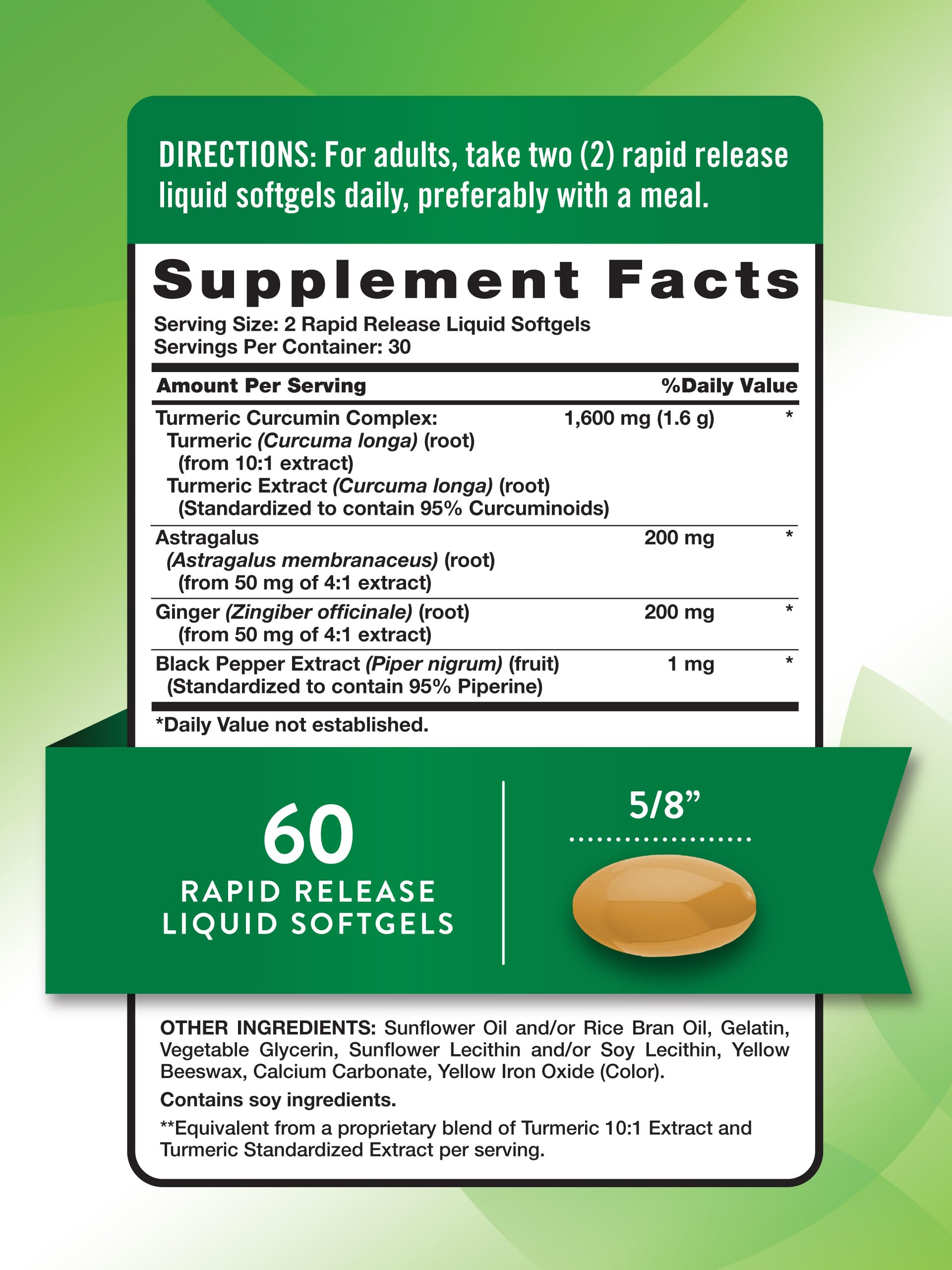 Nature's Truth Turmeric Curcumin Complex 1600mg softgel capsules side view