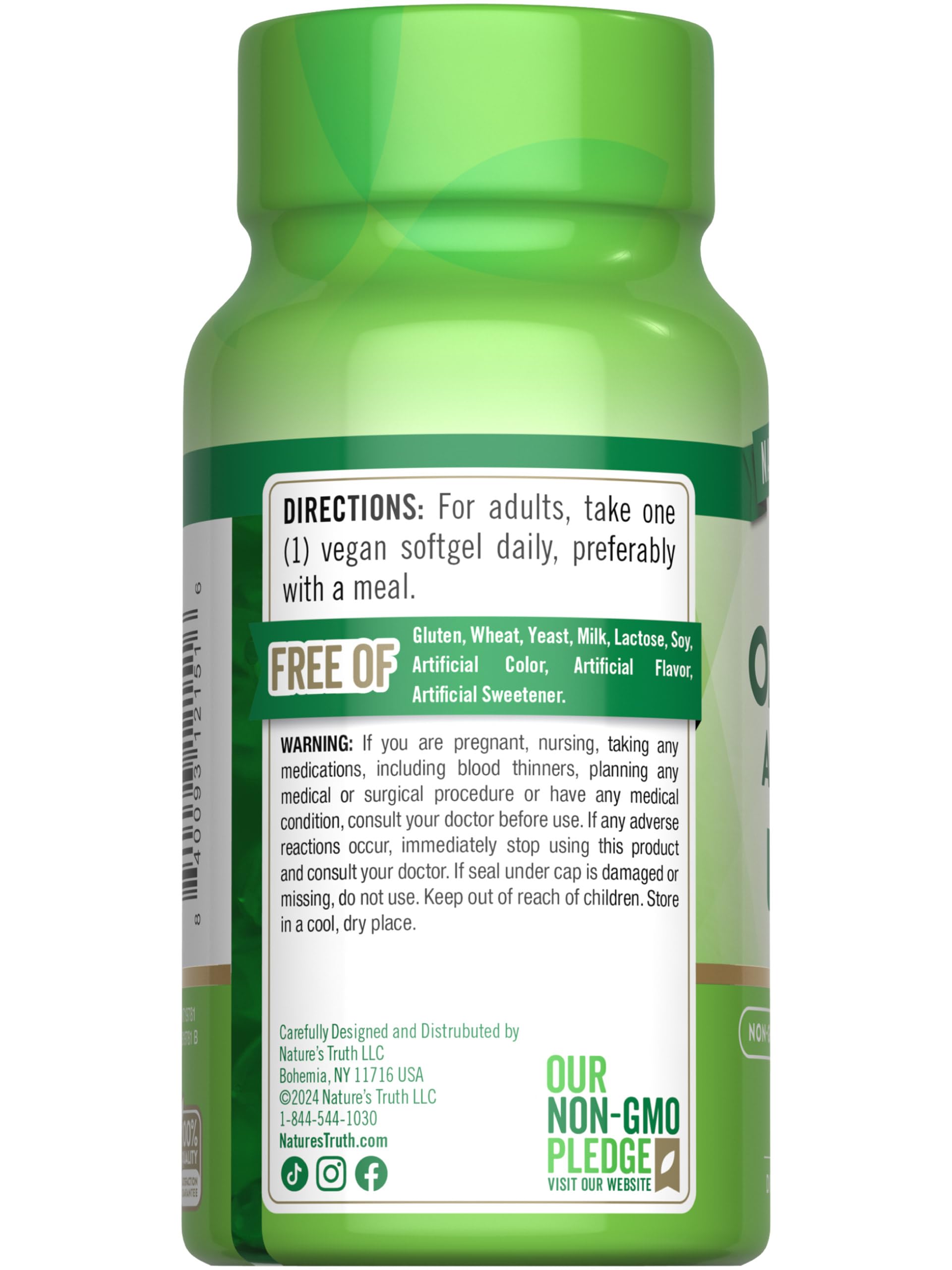 Nature's Truth Vegan Omega-3 Algae Oil 500mg capsules in a lifestyle setting