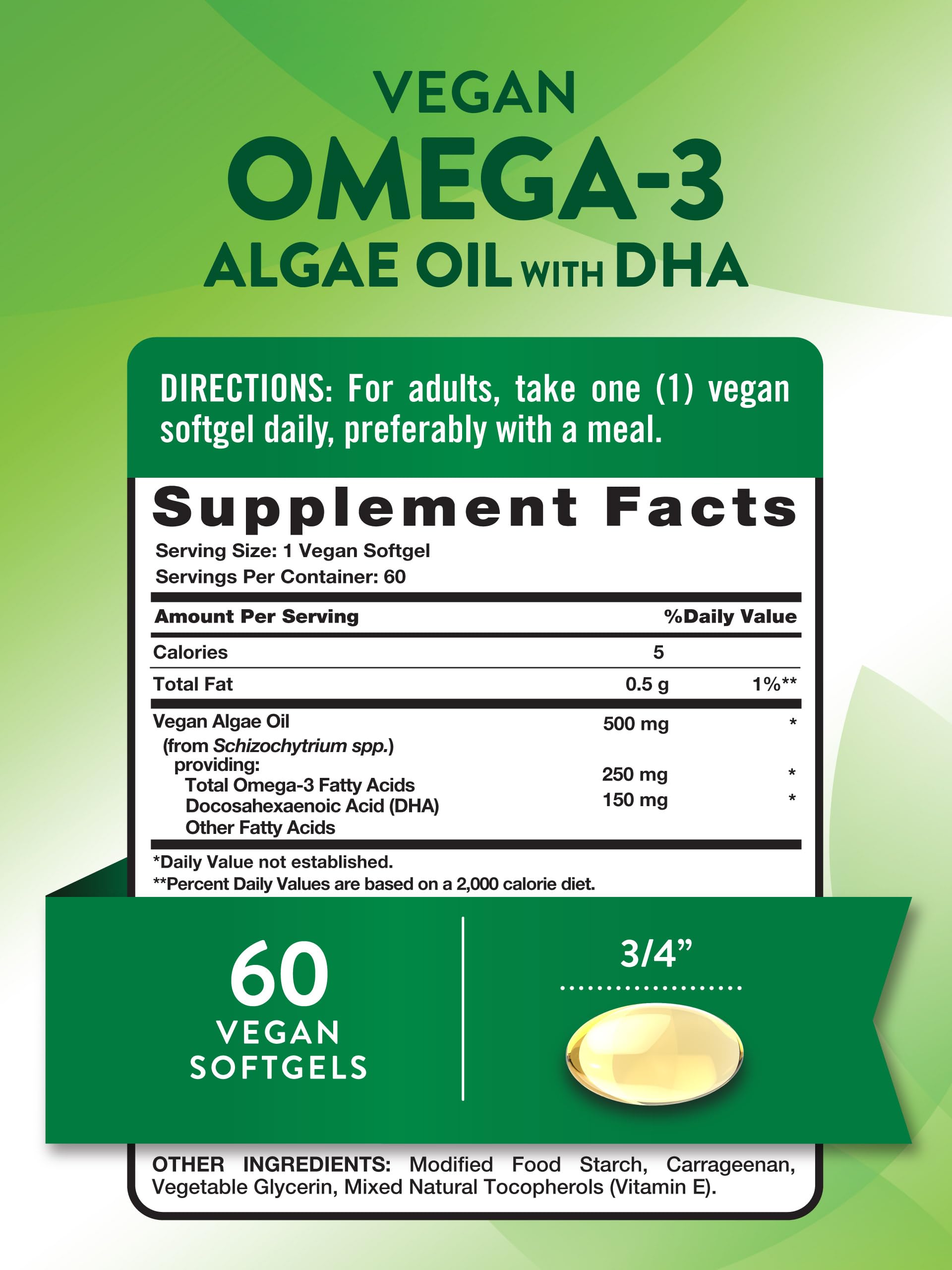 Nature's Truth Vegan Omega-3 Algae Oil 500mg capsules side view