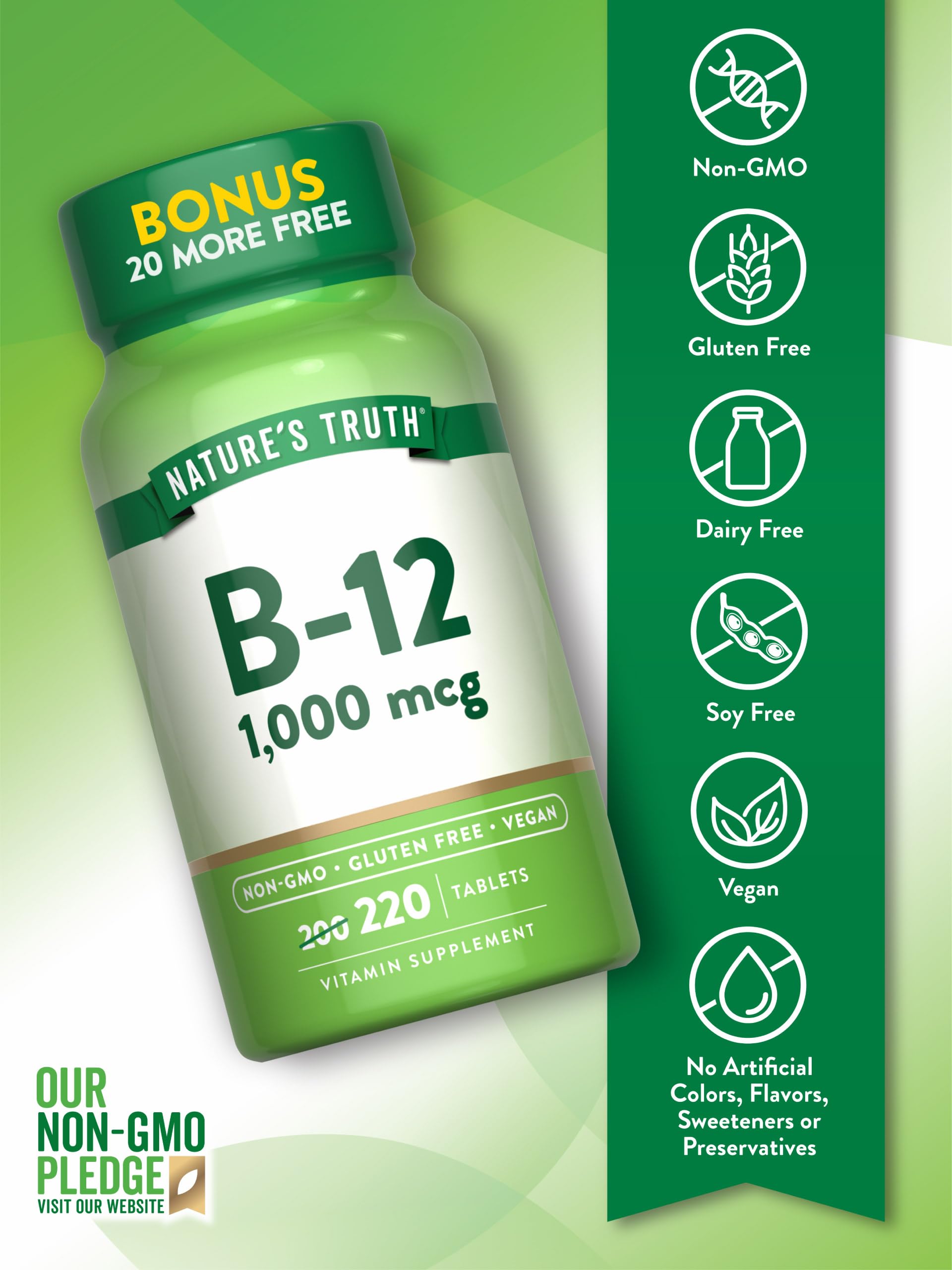 Nature's Truth Vitamin B-12 1000 mcg Vegan Tablets back view