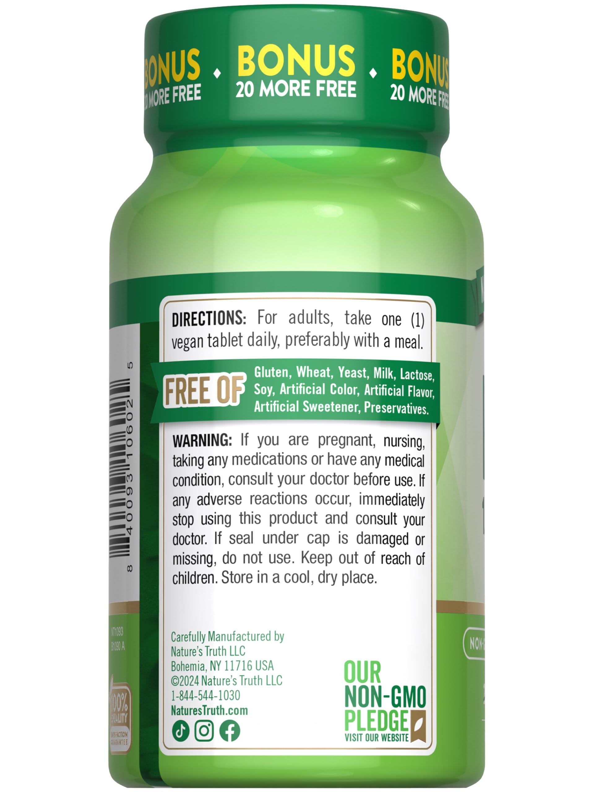 Nature's Truth Vitamin B-12 1000 mcg Vegan Tablets on wooden table