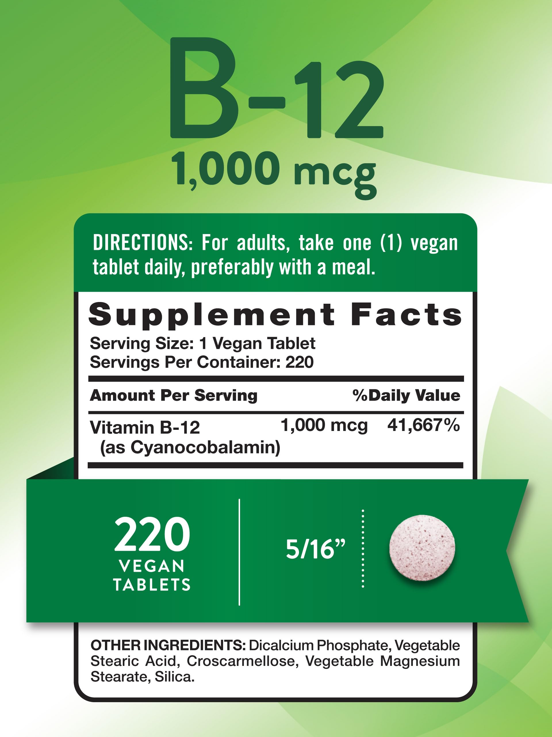 Nature's Truth Vitamin B-12 1000 mcg Vegan Tablets side view