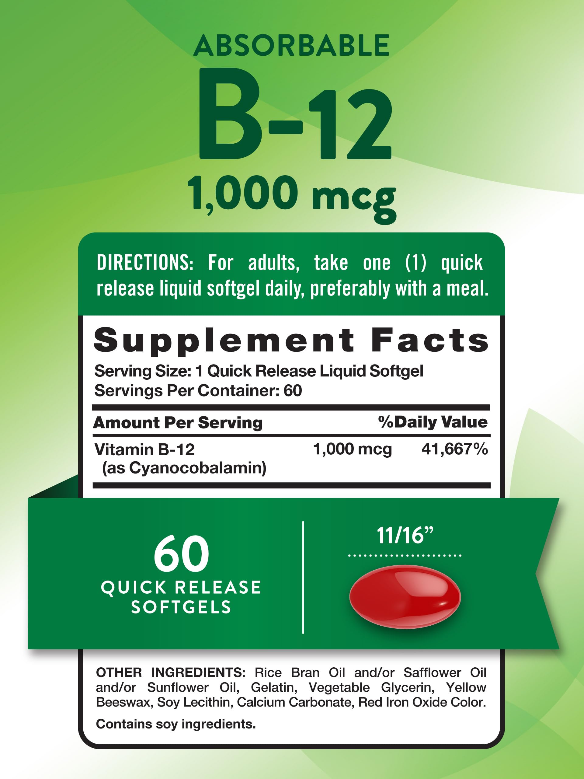 Nature's Truth Vitamin B-12 Quick Release Liquid Softgels side view