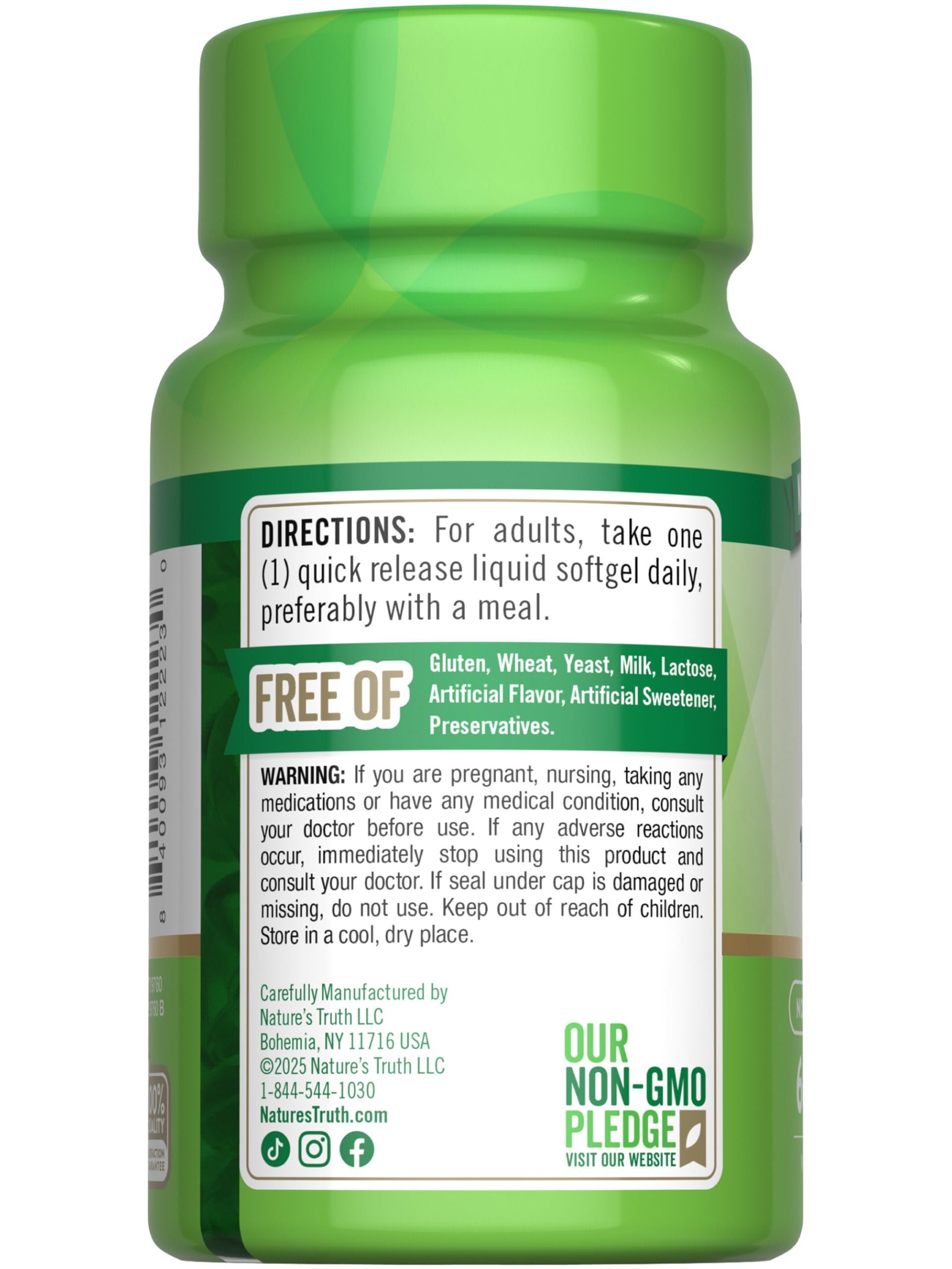 Nature's Truth Vitamin B-12 Quick Release Liquid Softgels with a glass of water