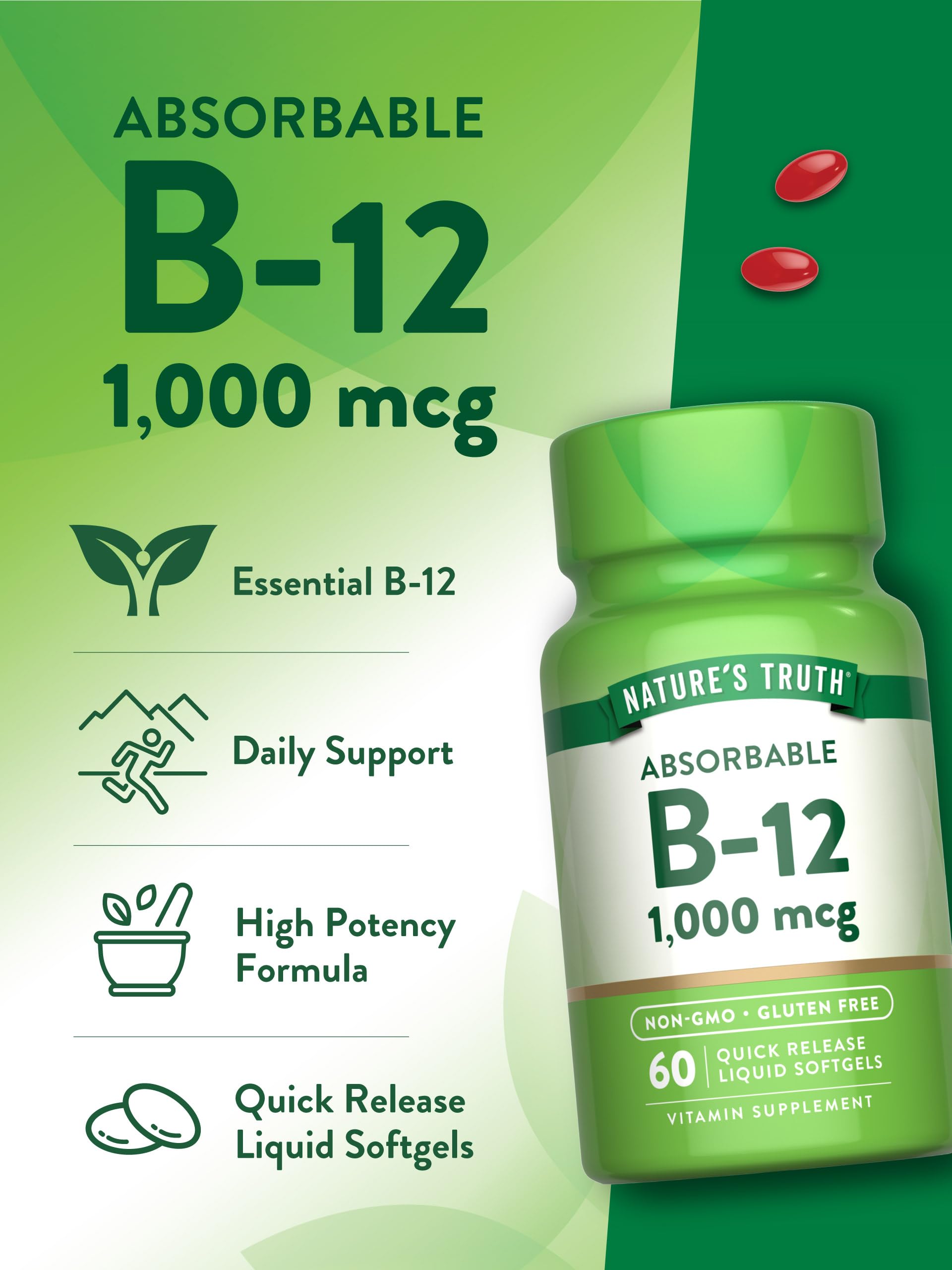 Nature's Truth Vitamin B-12 Quick Release Liquid Softgels with ingredients