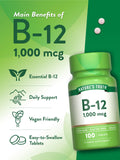Nature's Truth Vitamin B12 1000 mcg vegan tablets on a wooden table