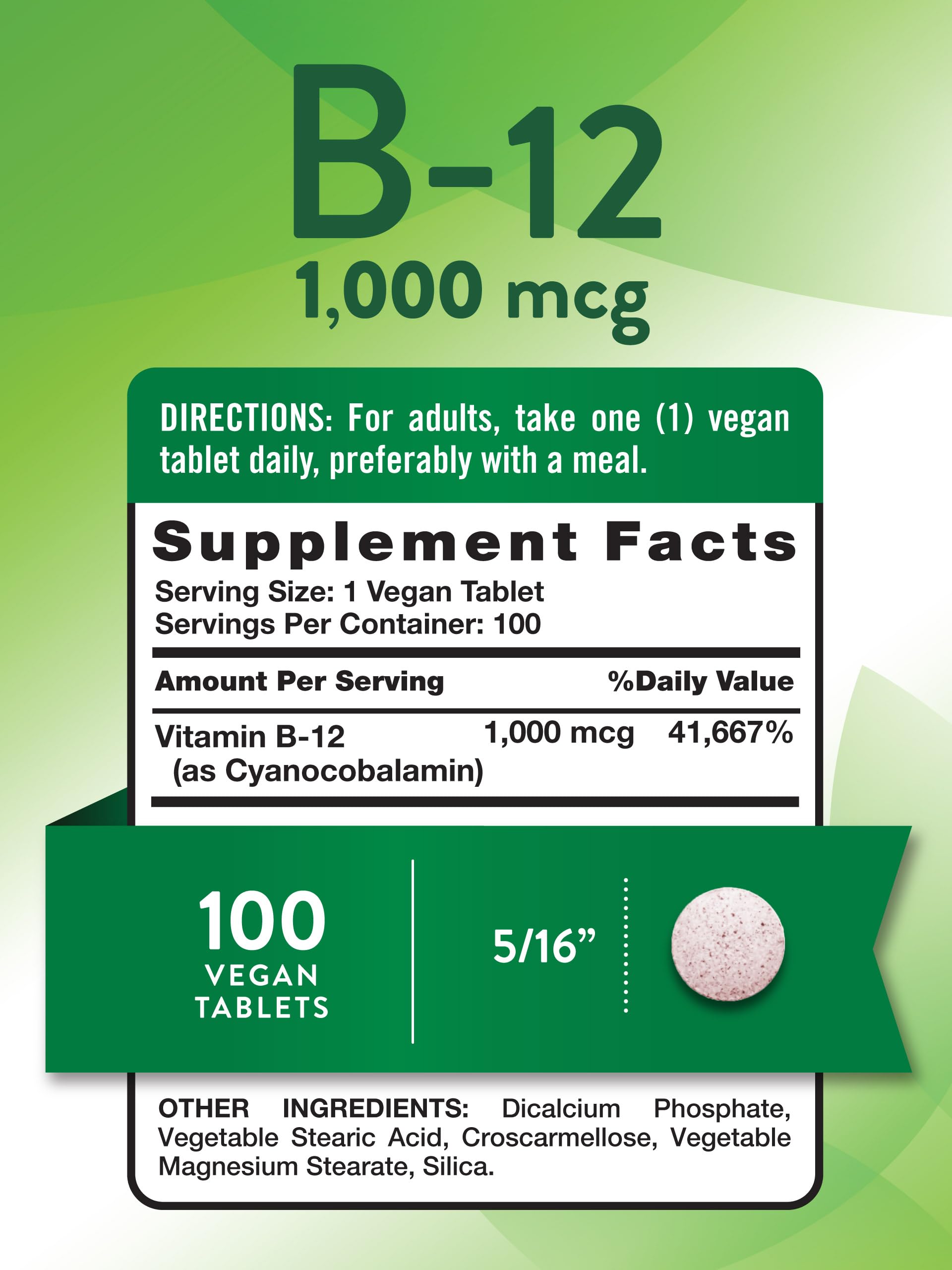 Nature's Truth Vitamin B12 1000 mcg vegan tablets side view
