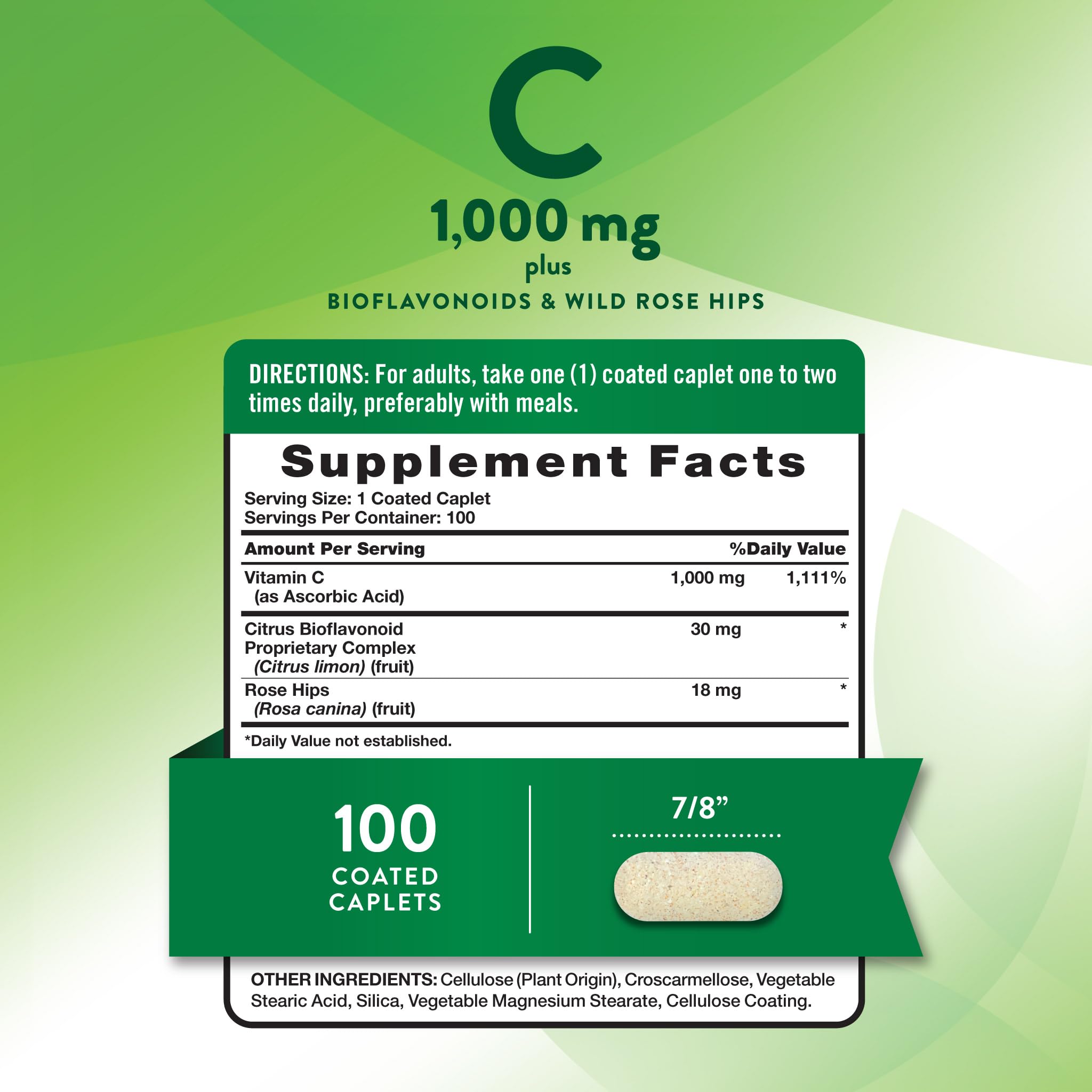 Nature's Truth Vitamin C 1000mg supplement side view
