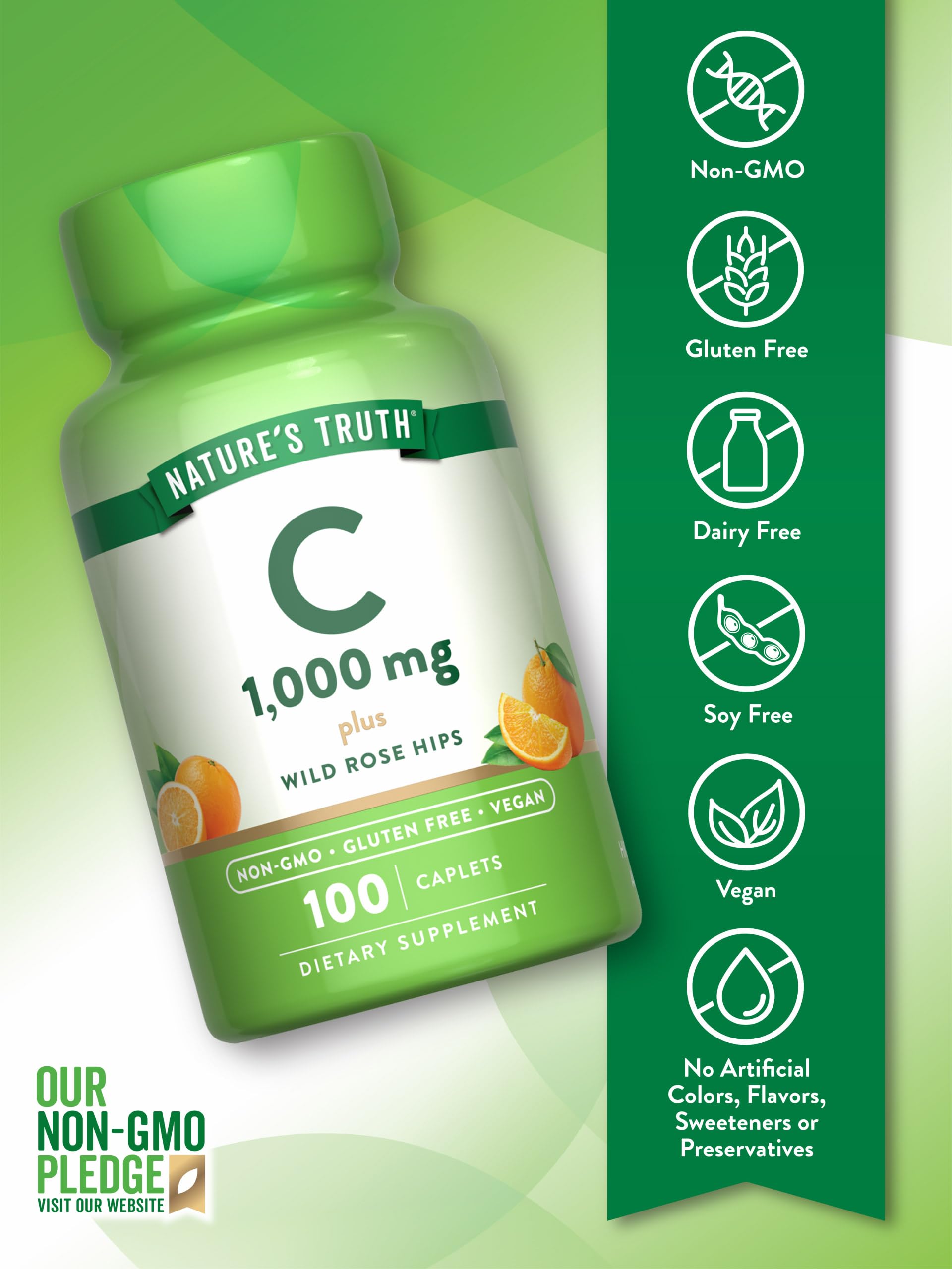 Nature's Truth Vitamin C 1000mg Vegan Caplets back view