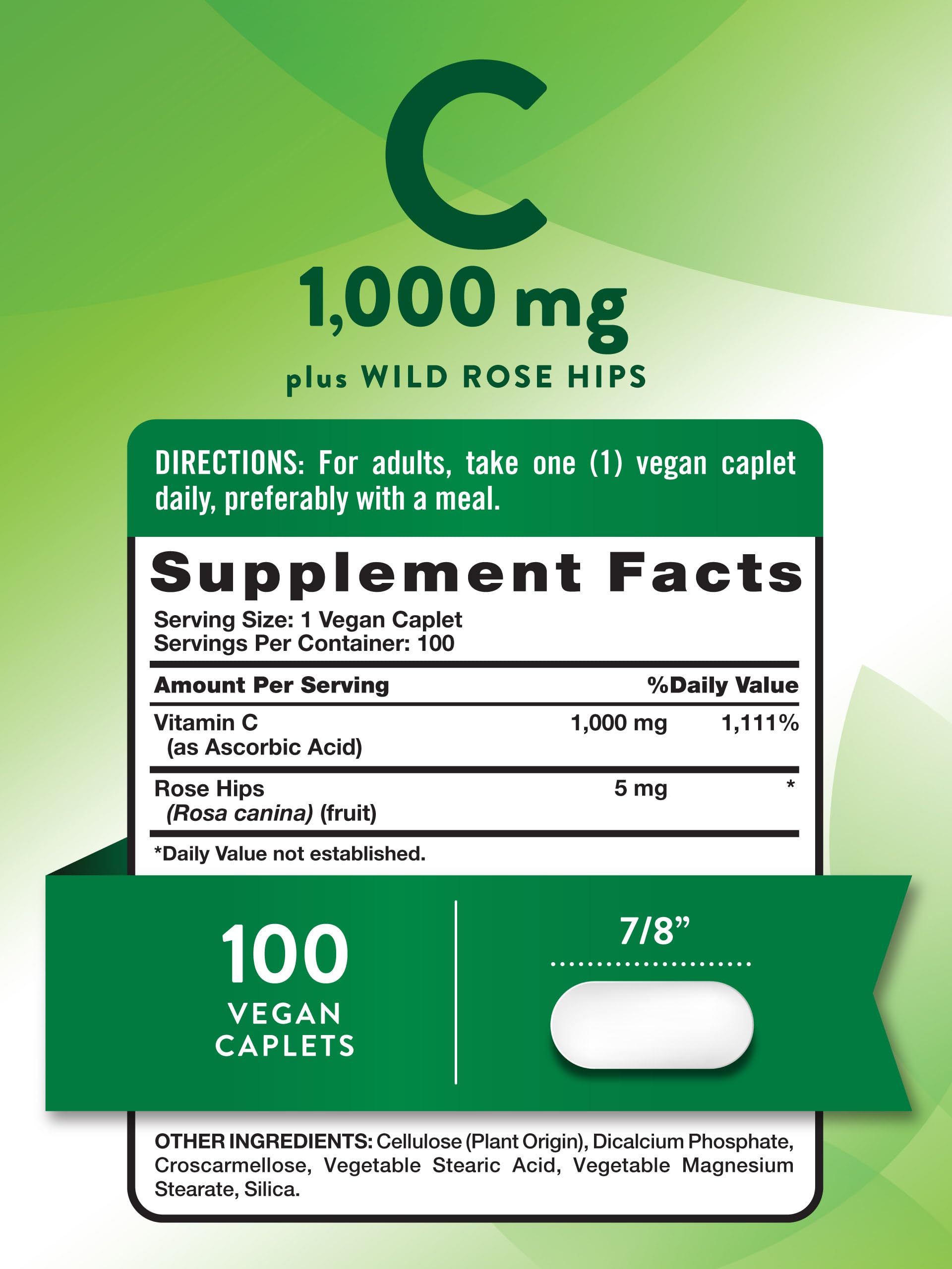 Nature's Truth Vitamin C 1000mg Vegan Caplets side view