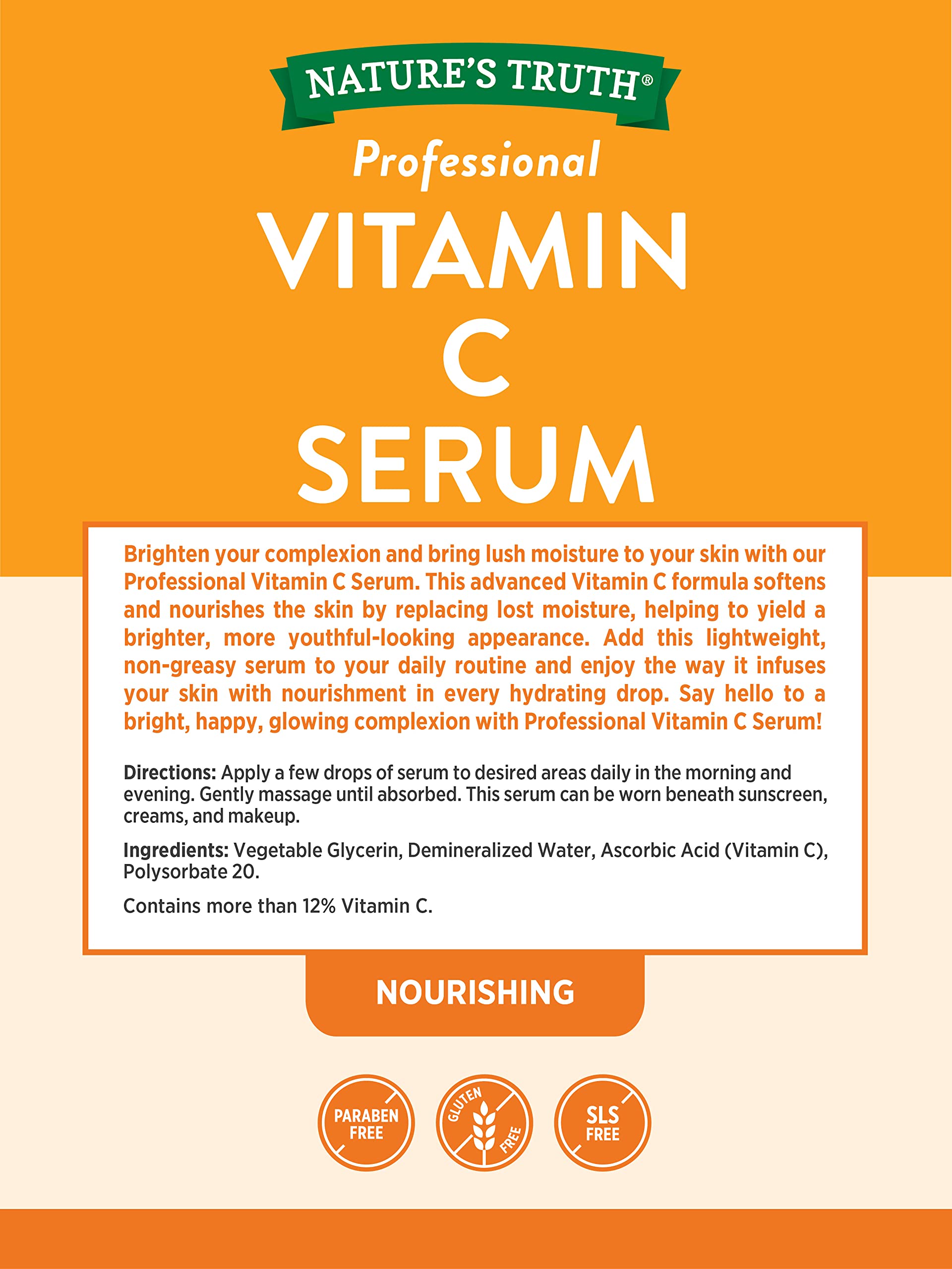 Nature's Truth Vitamin C Serum 136g back view with ingredients