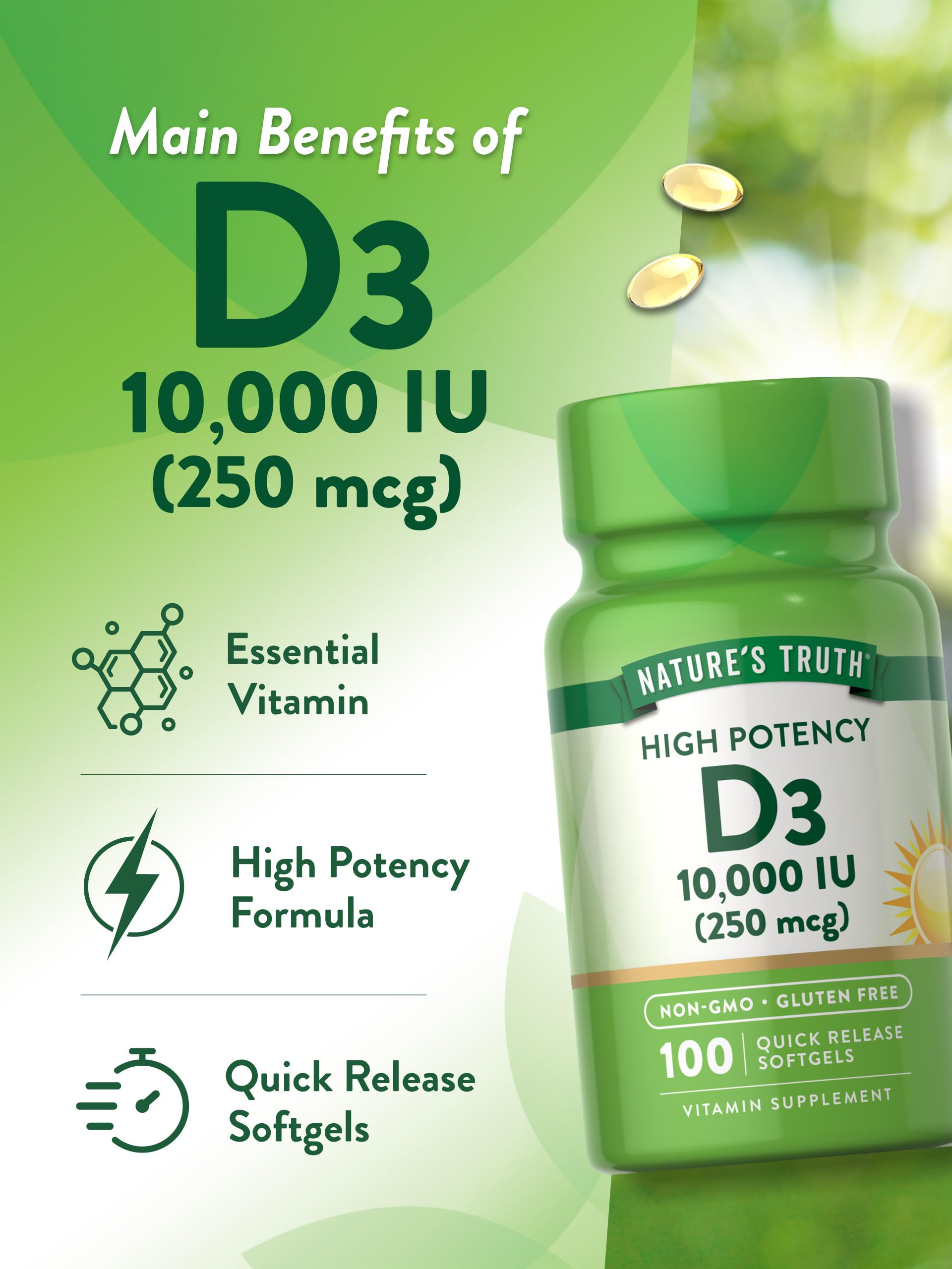 Nature's Truth Vitamin D softgel back label