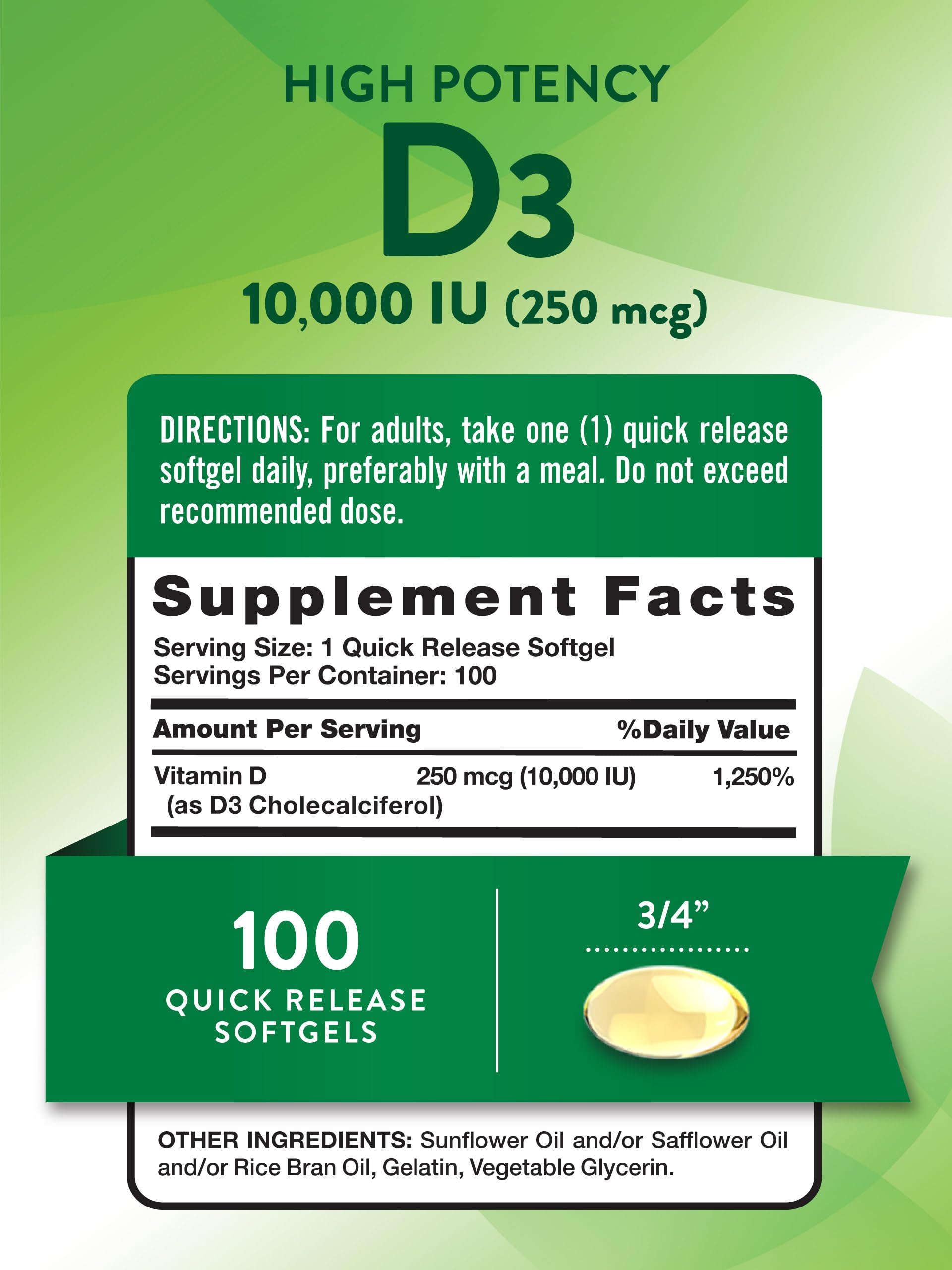 Nature's Truth Vitamin D softgel bottle side view