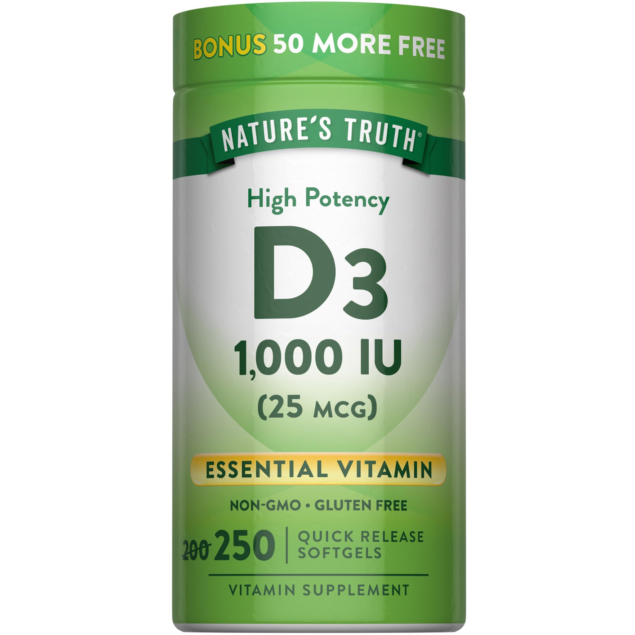 Nature's Truth Vitamin D3 1000 IU softgels front view