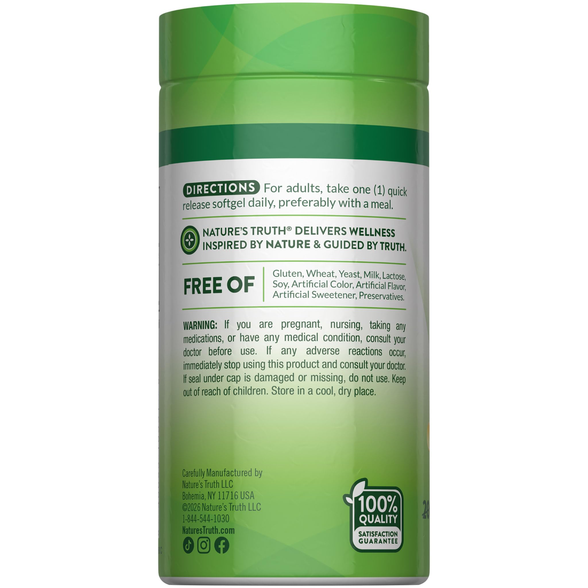 Nature's Truth Vitamin D3 1000 IU softgels packaging details