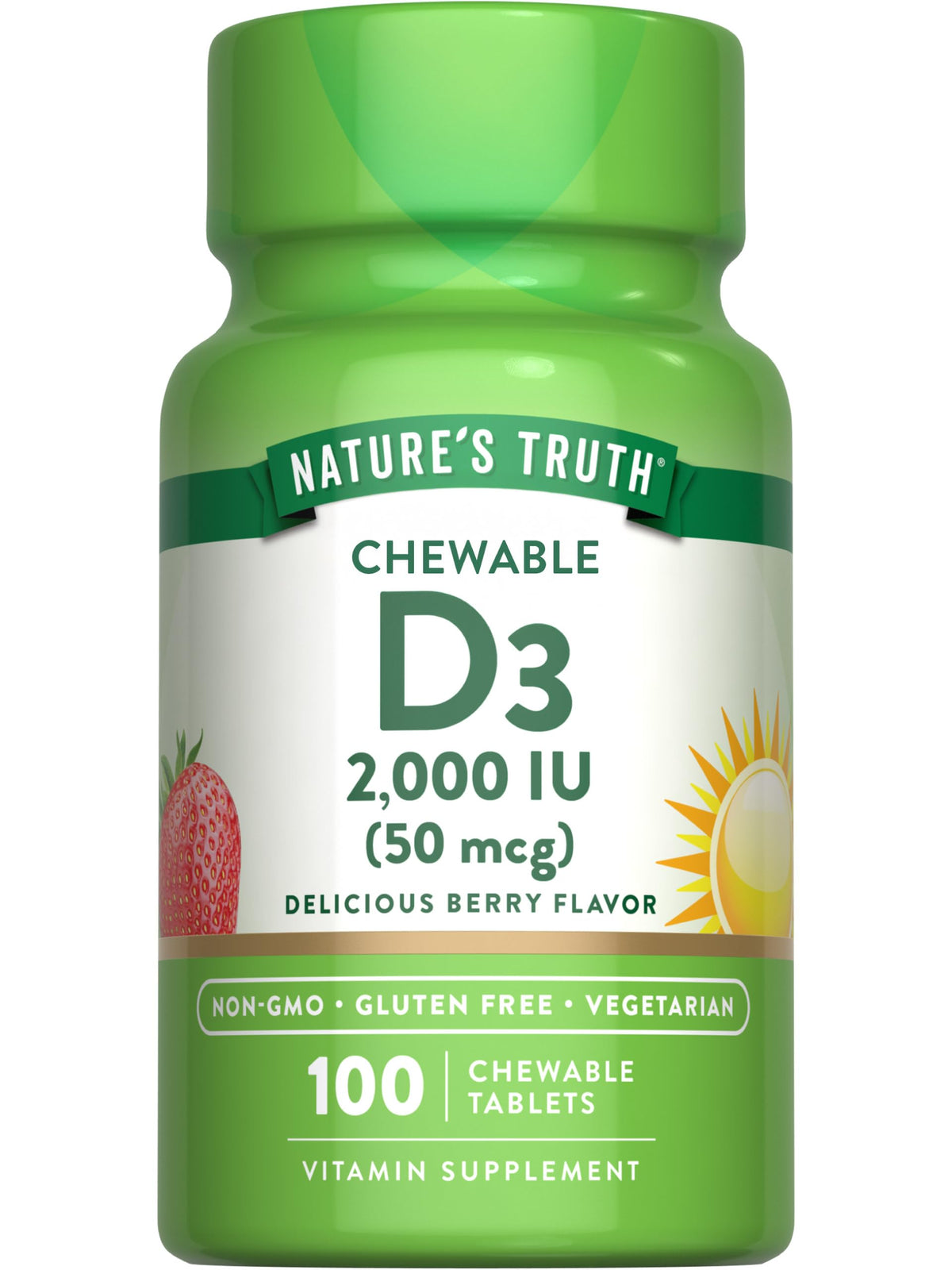 Nature's Truth Vitamin D3 2000 IU chewable tablets front view