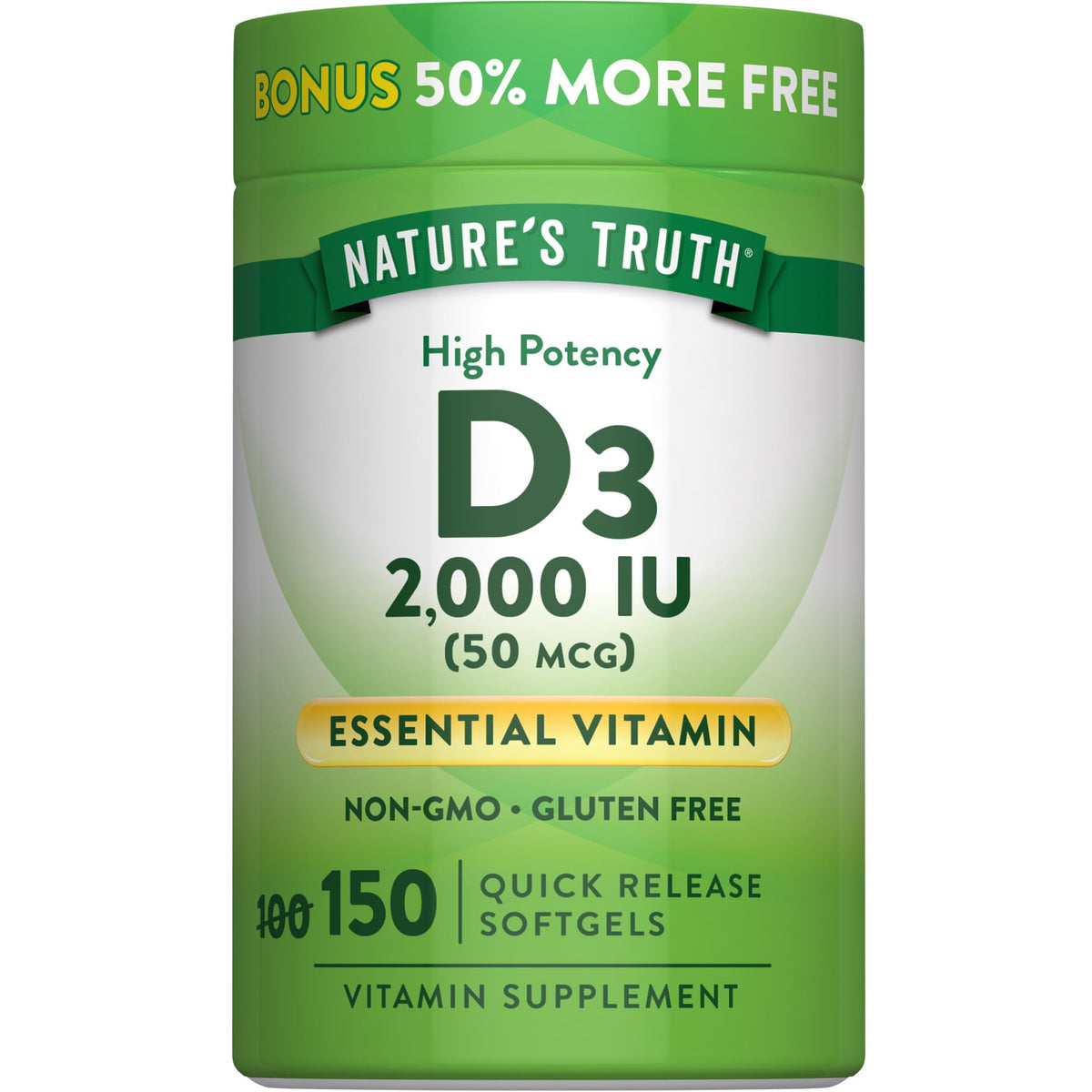 Nature's Truth Vitamin D3 2000 IU softgel bottle front view