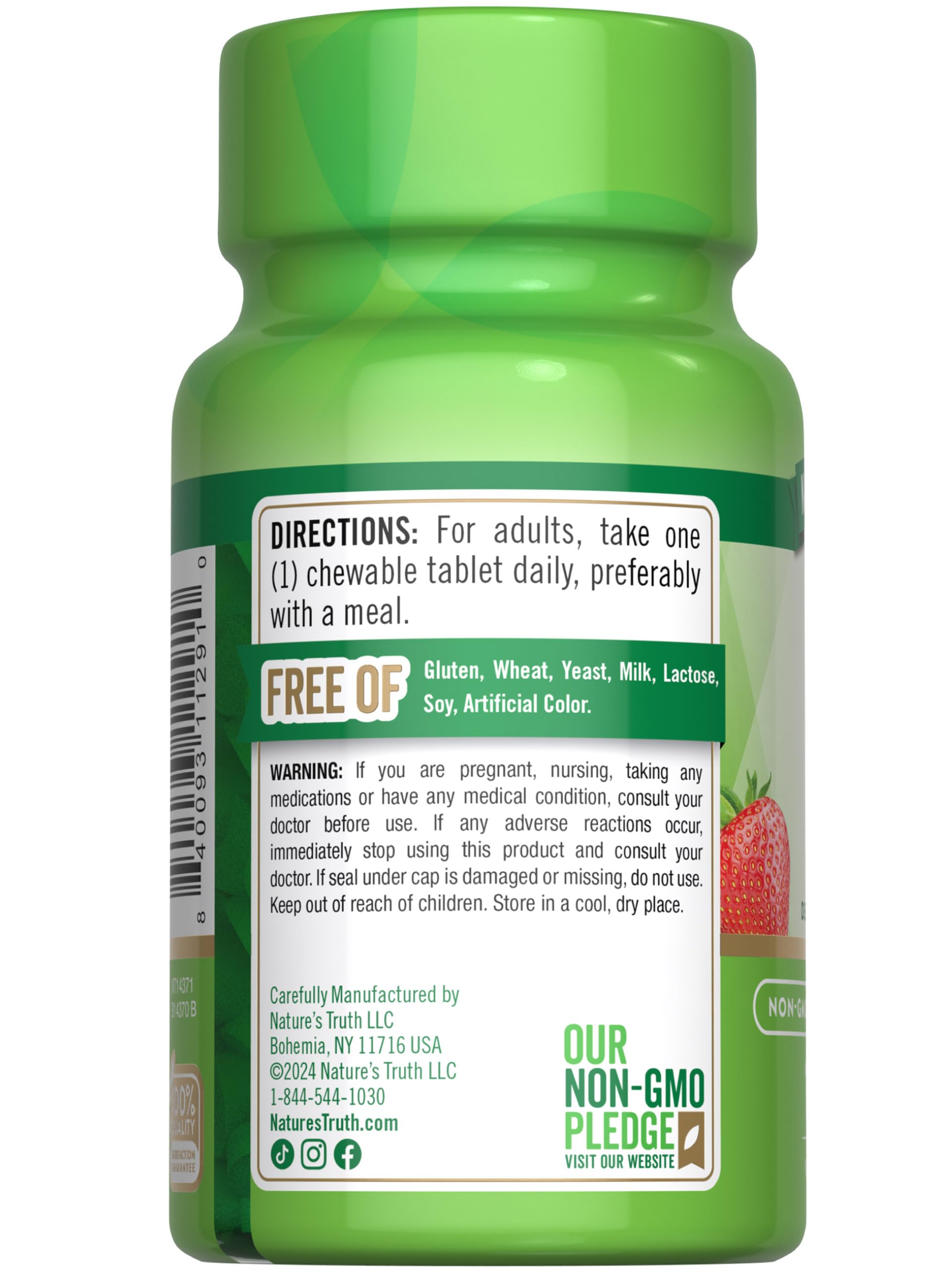 Nature's Truth Vitamin D3 chewable tablets on a wooden table