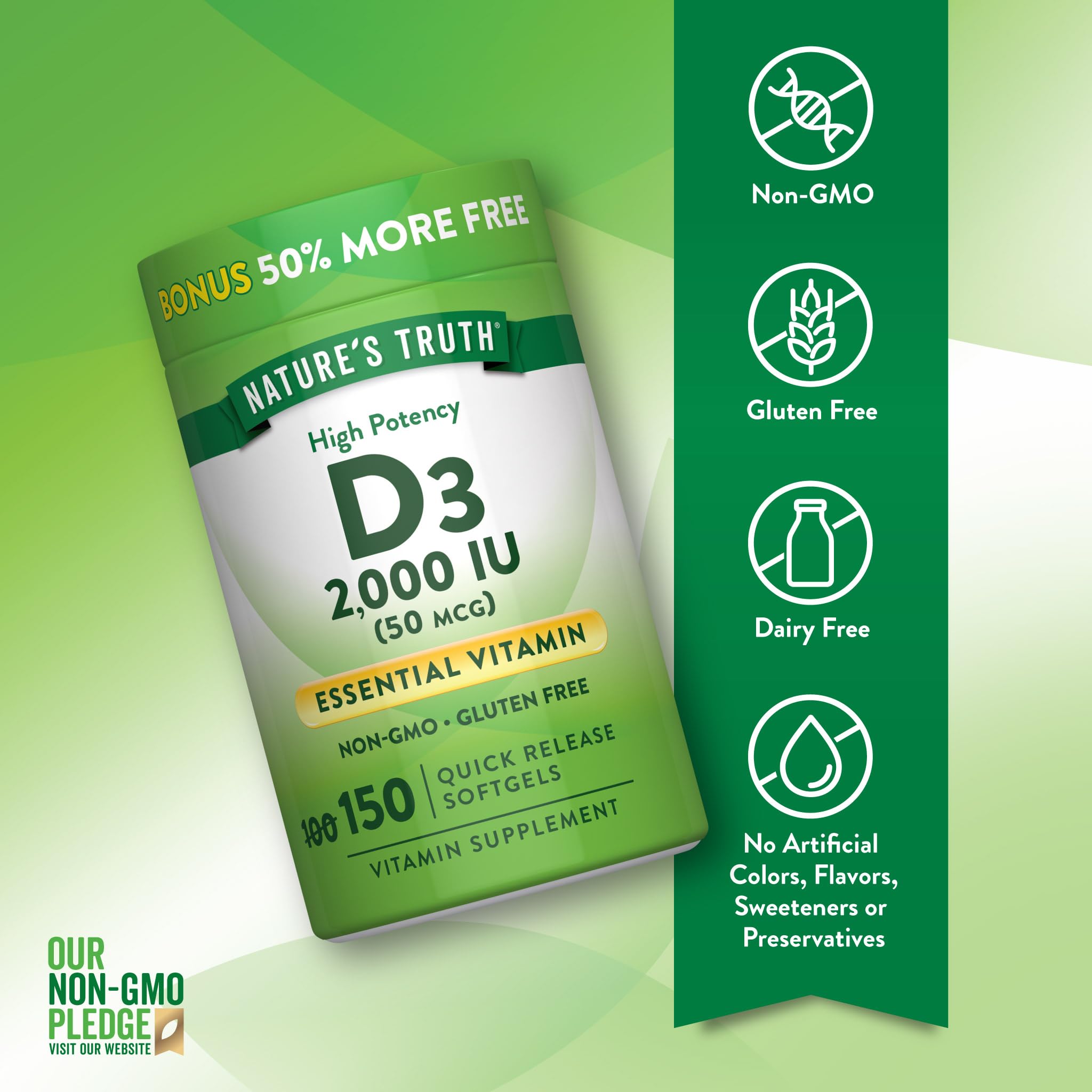 Nature's Truth Vitamin D3 softgel bottle side view