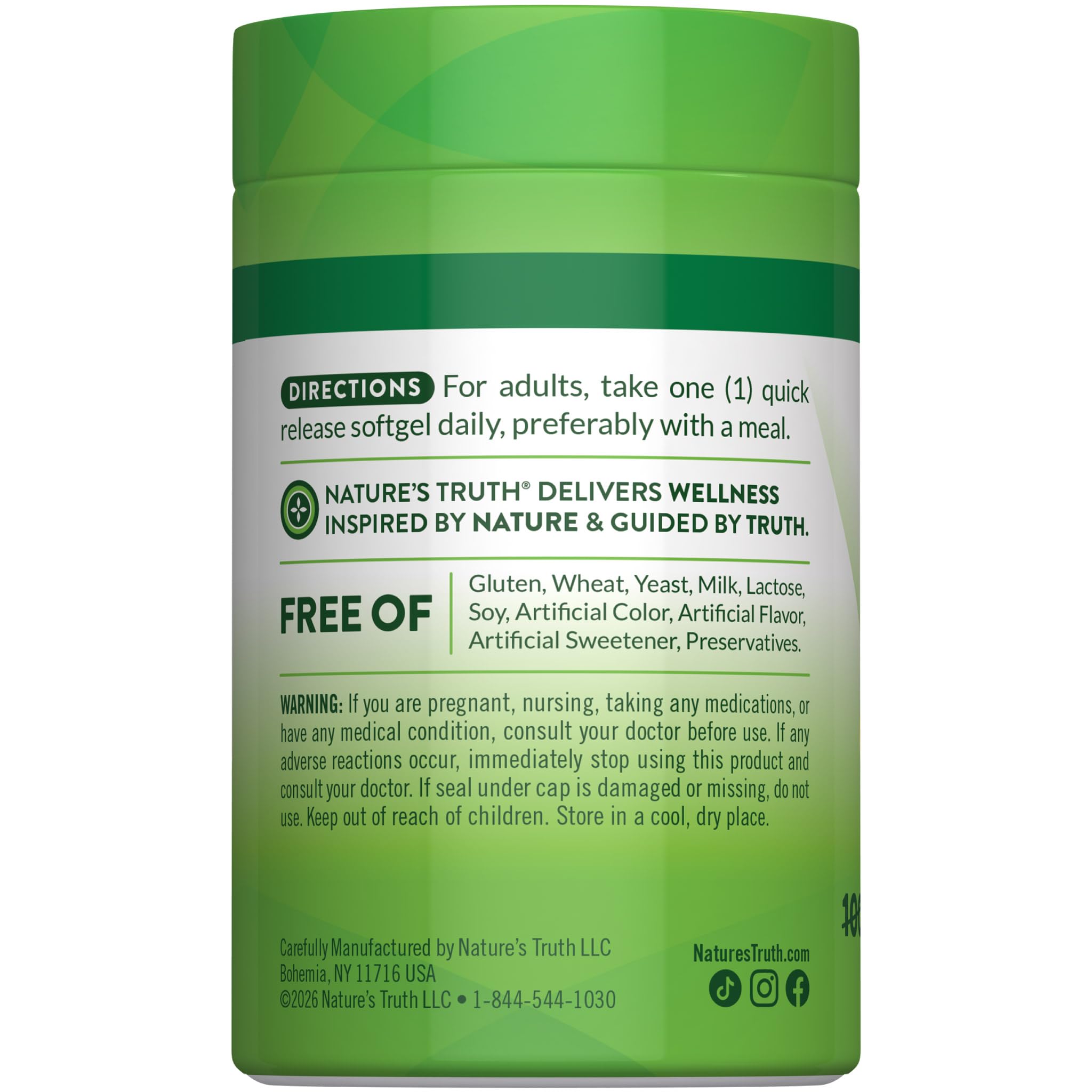 Nature's Truth Vitamin D3 softgel bottle top view