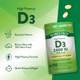 Nature's Truth Vitamin D3 softgel bottle with natural background