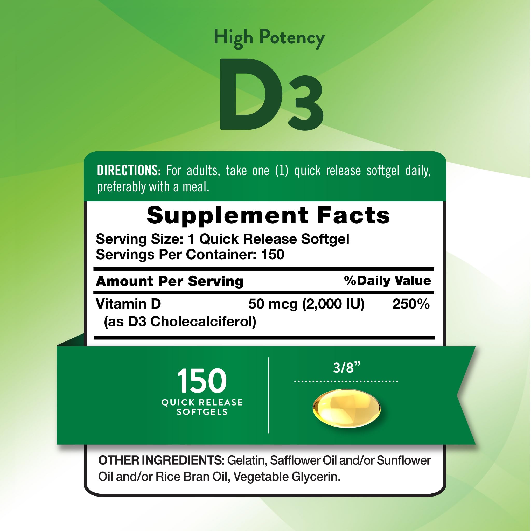 Nature's Truth Vitamin D3 softgel close-up showing capsule