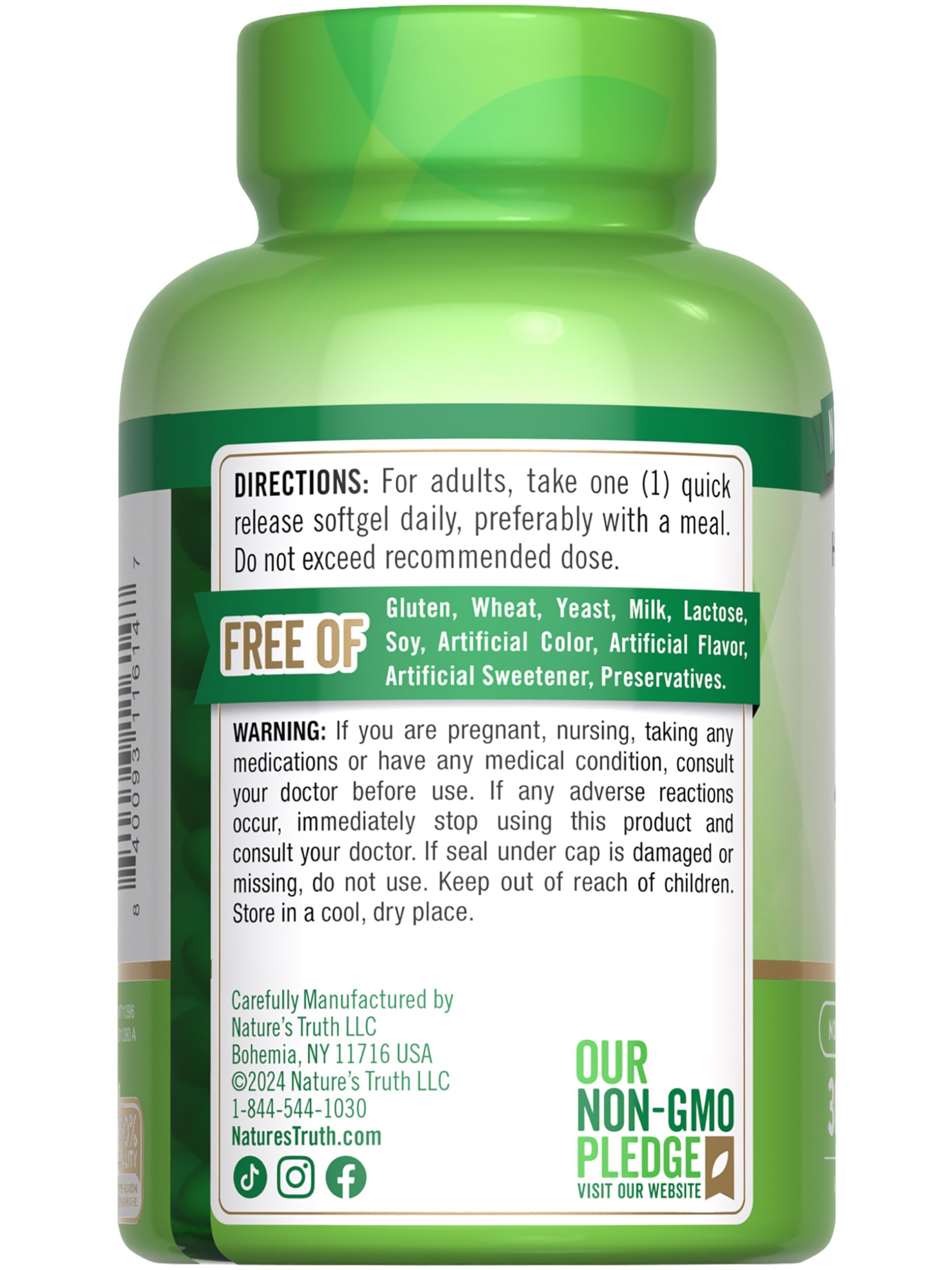 Nature's Truth Vitamin D3 softgels bottle with cap open