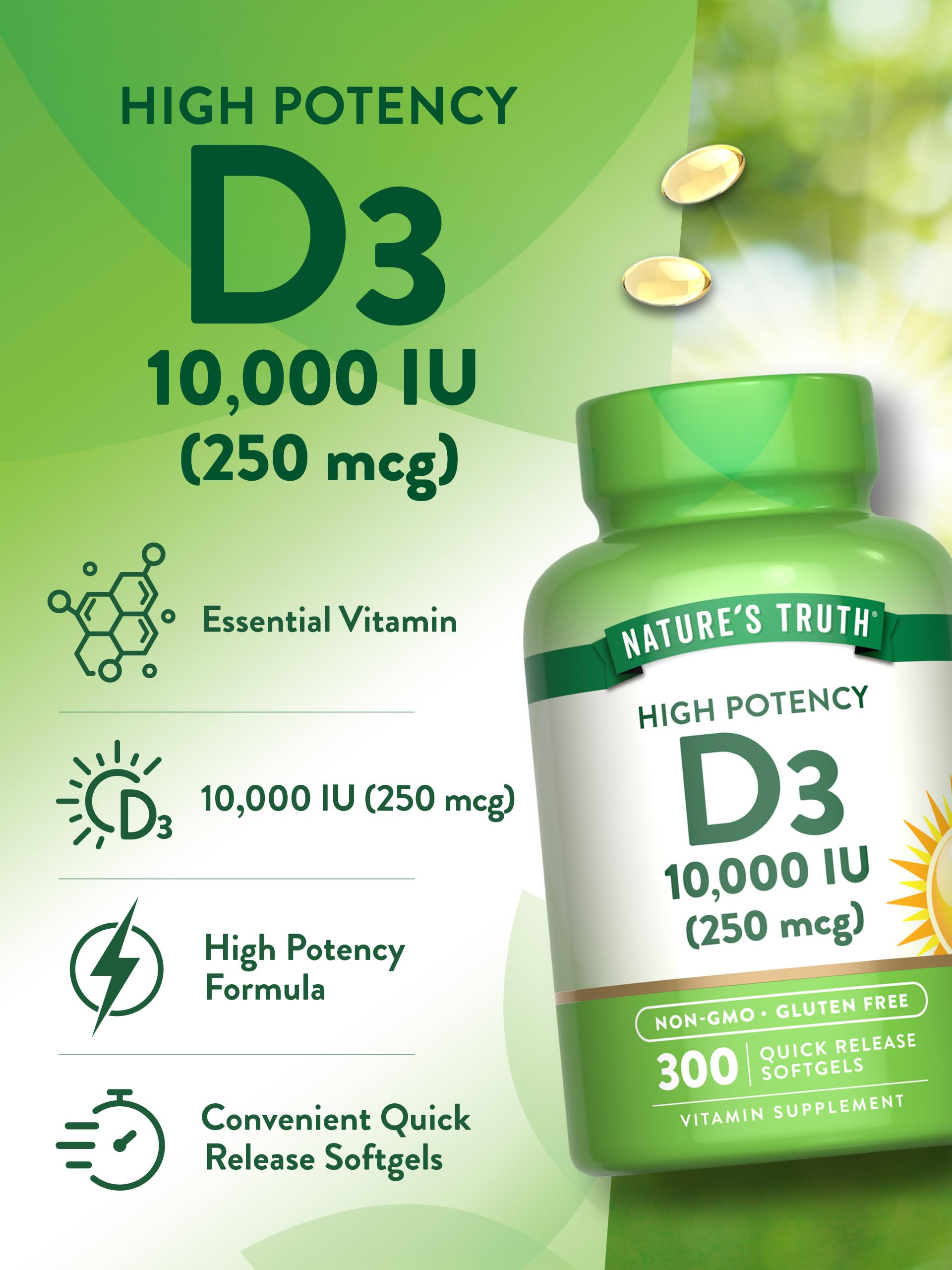 Nature's Truth Vitamin D3 softgels packaging side view