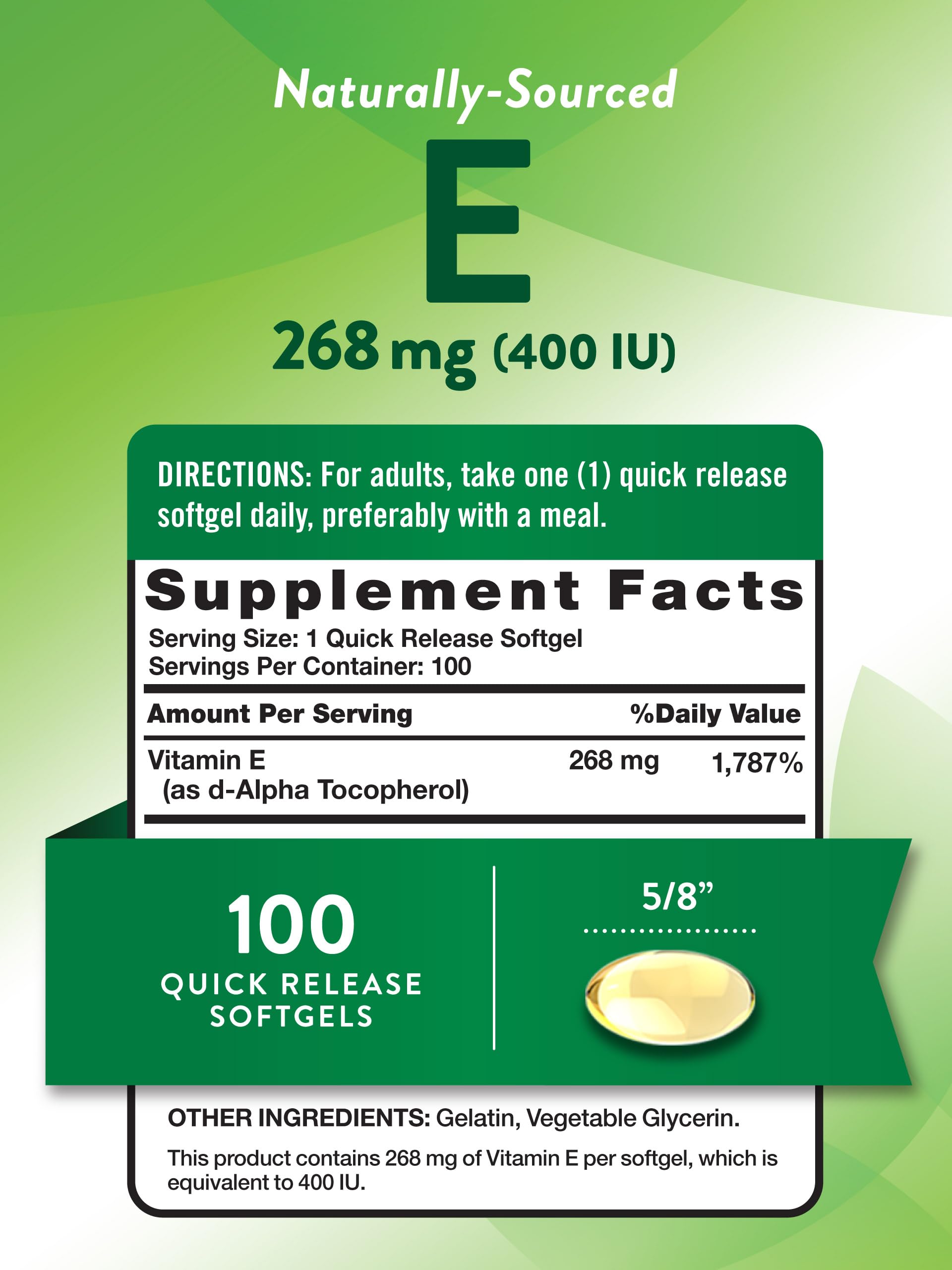 Nature's Truth Vitamin E 400 IU Softgel back view