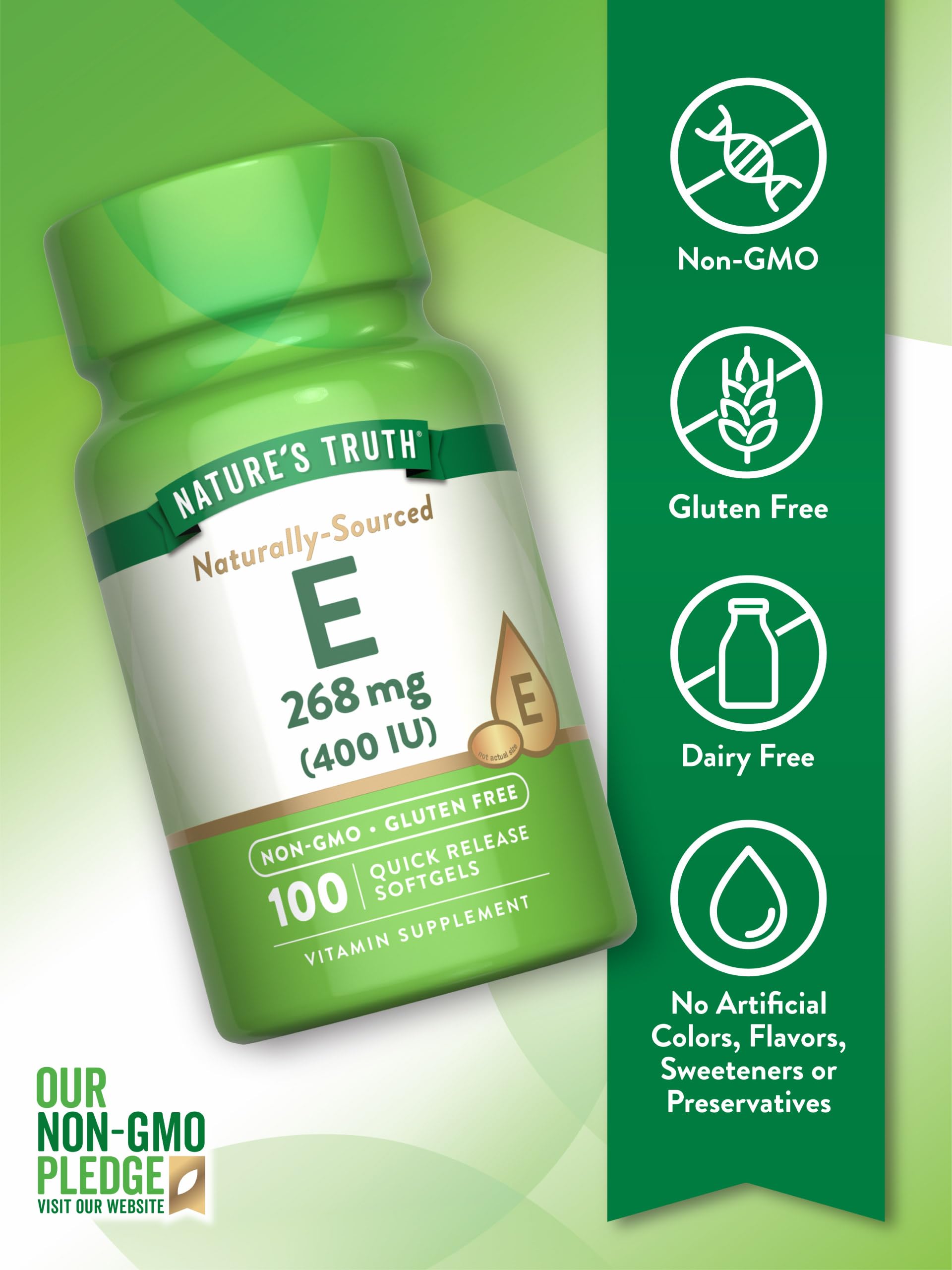 Nature's Truth Vitamin E 400 IU Softgel side view