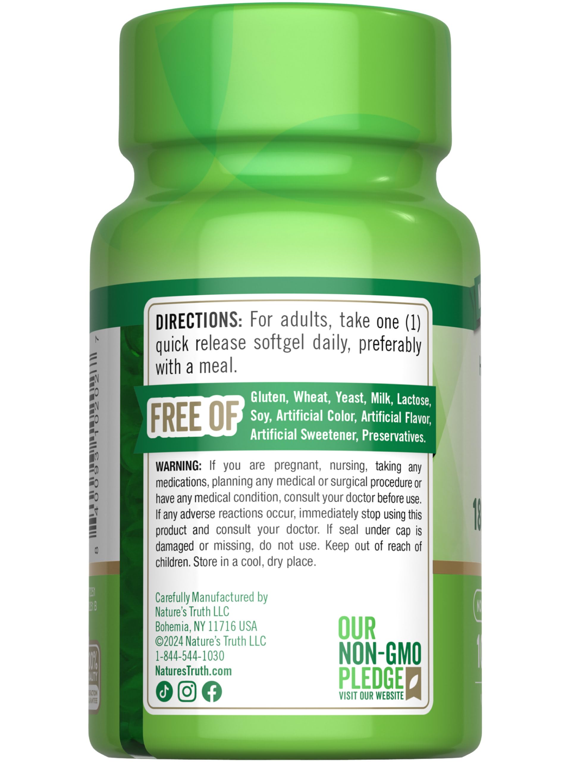 Nature's Truth Vitamin E softgel bottle with dosage information