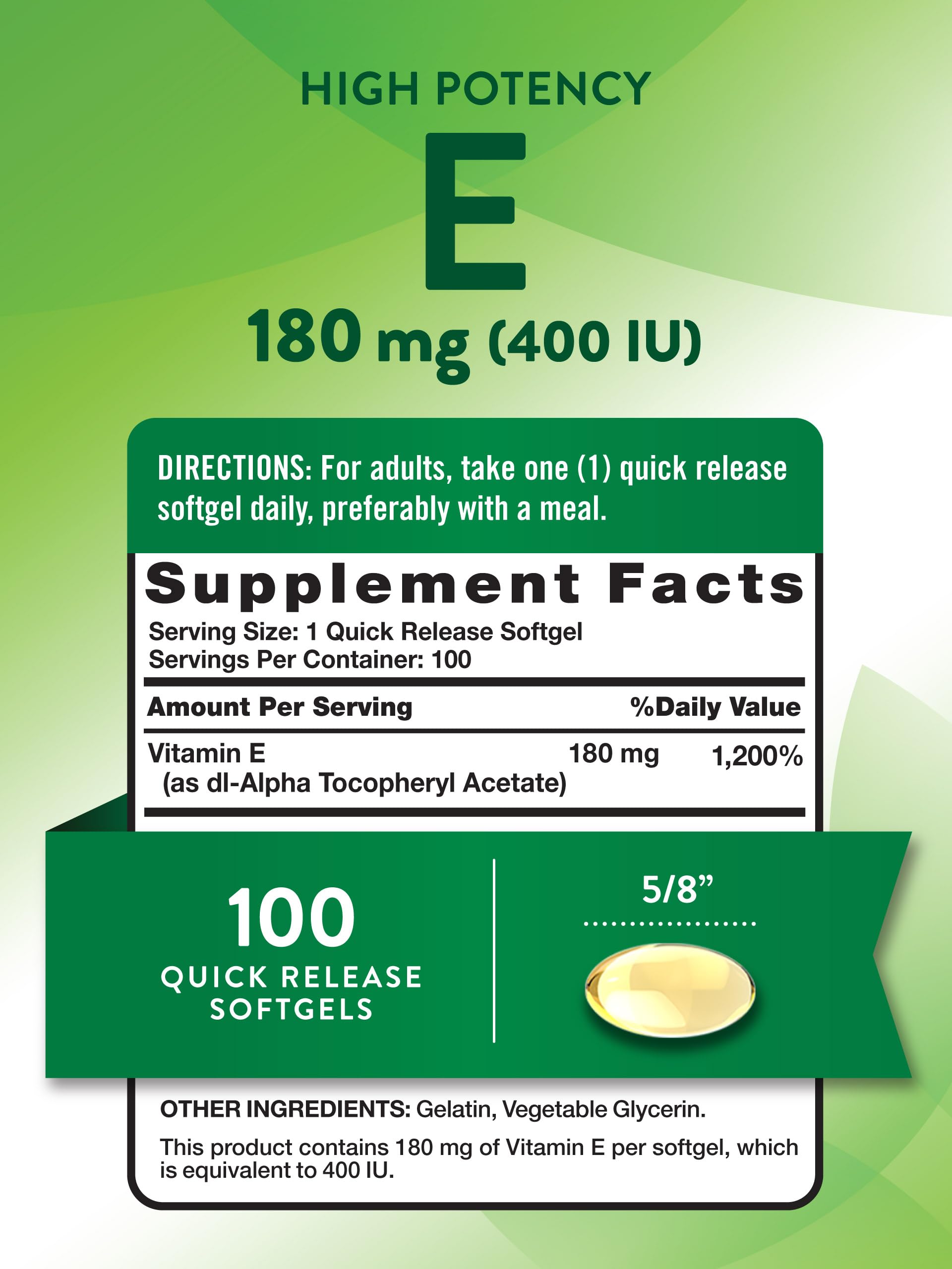 Nature's Truth Vitamin E softgels shown in a hand