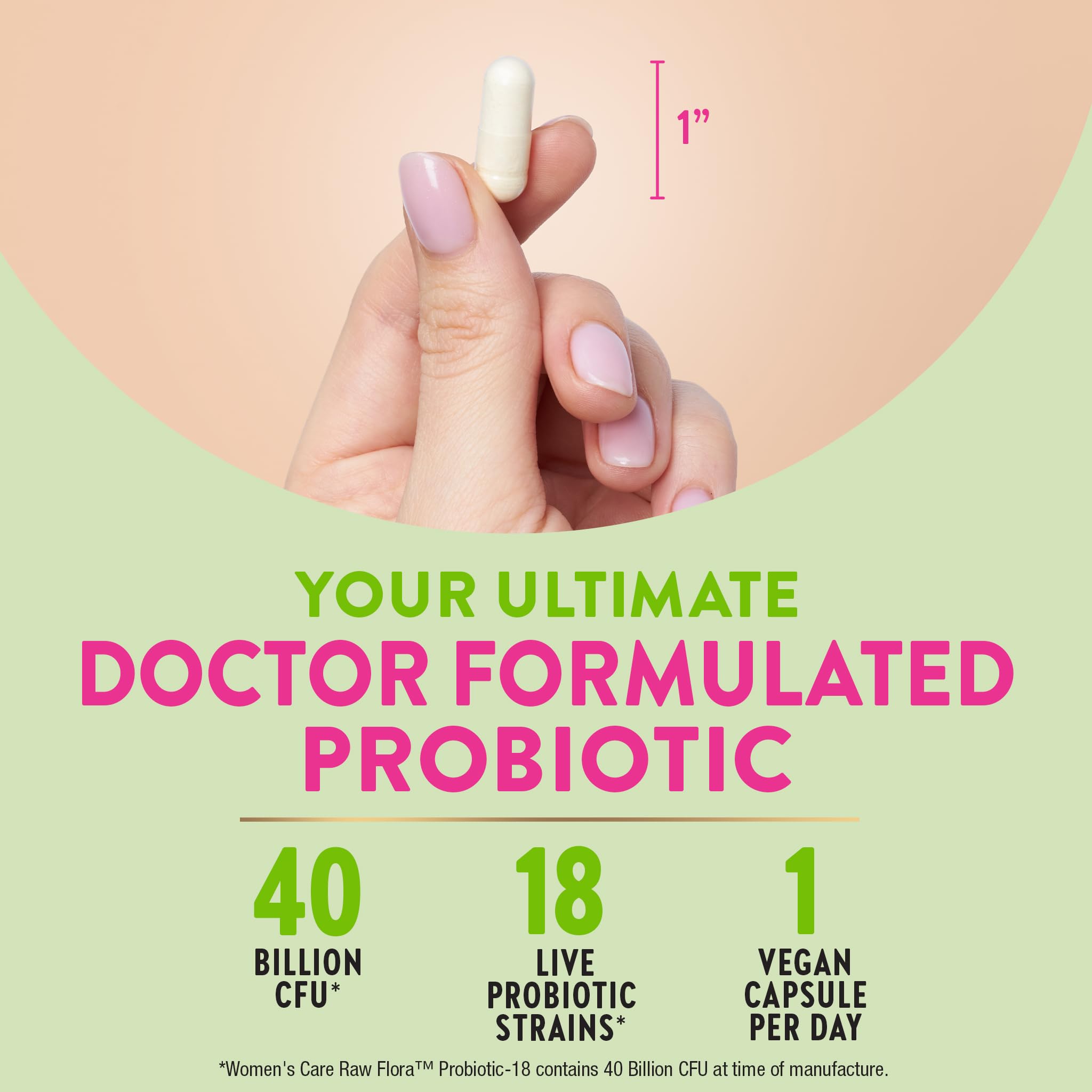 Nature's Truth Women's Raw Flora Probiotic 40 Billion CFU capsules on a wooden surface